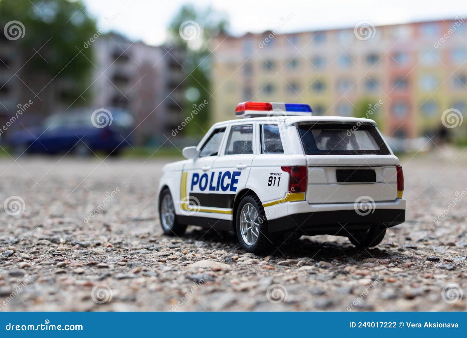 Auto Giocattolo Della Polizia, Chiusa Per Strada Fotografia Stock