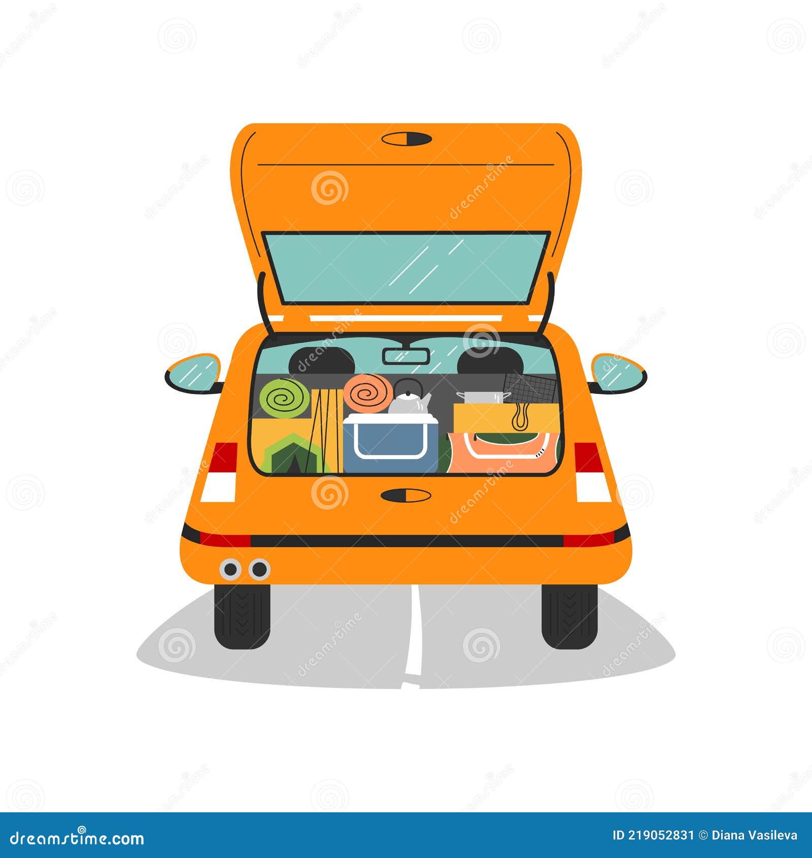 Auto Kofferraum Ist Offen Und Voller Campingausrüstung Vektor