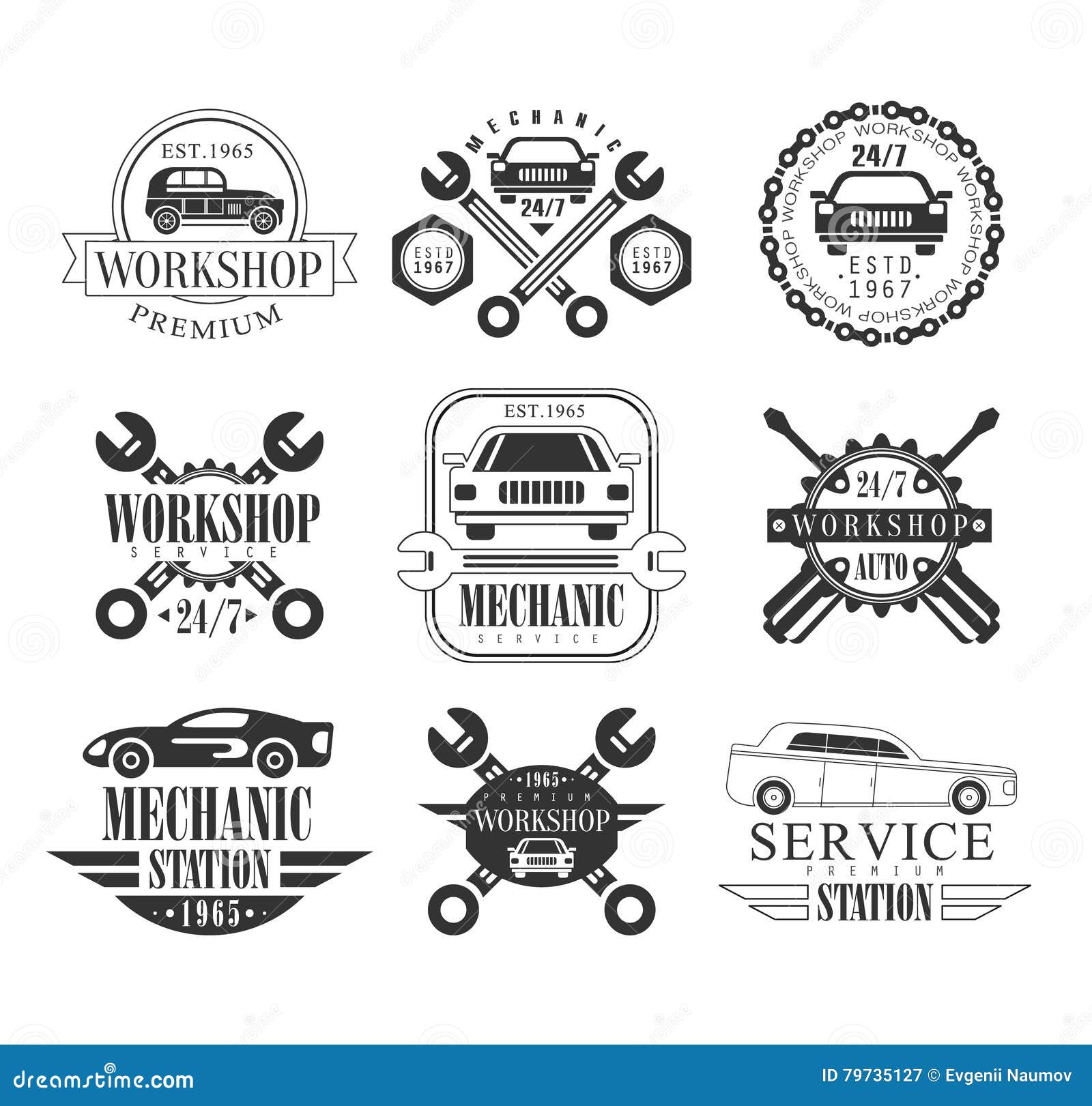 Auto Mechanic Black and White Emblems Stock Vector - Illustration of ...