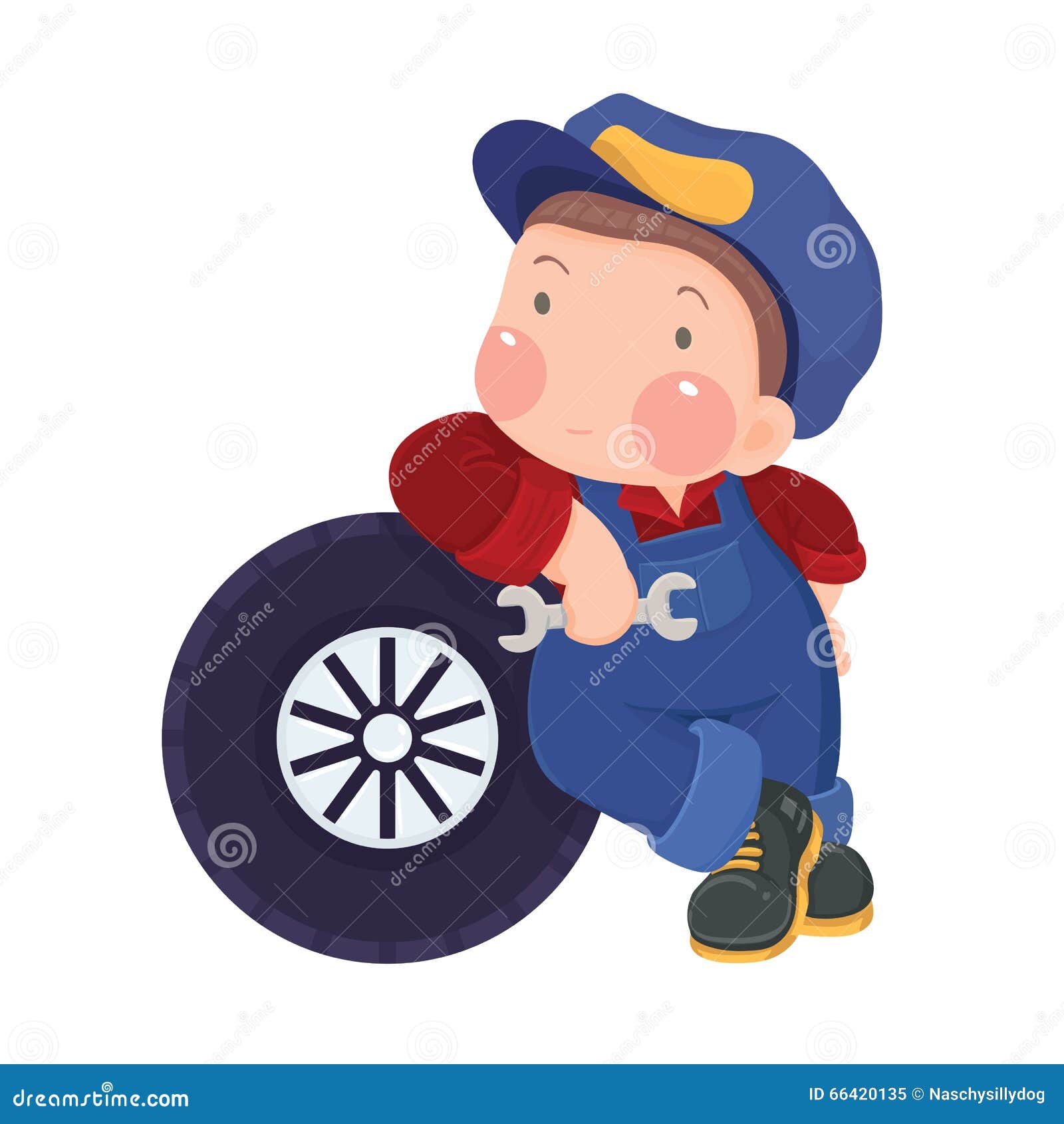 Auto Mechanic Boy Leaning Against a Car S Tire Stock Vector ...
