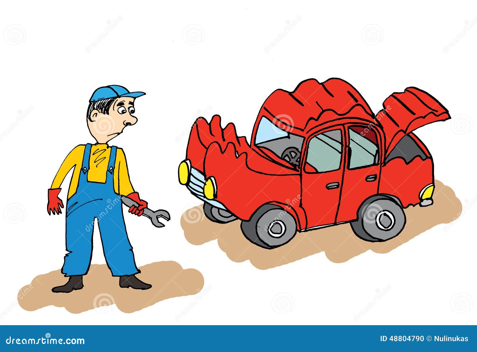 Auto Mechanic with Broken Car. Stock Illustration - Illustration of  careless, little: 48804790