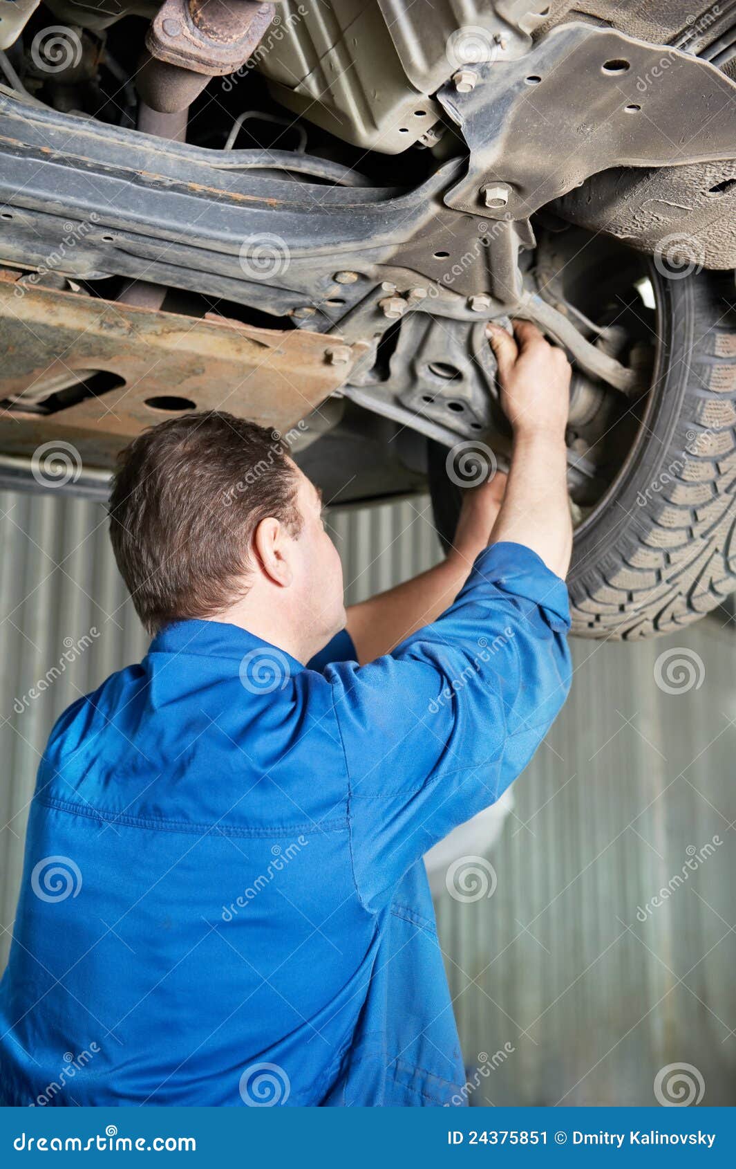 Auto Mechanic at Car Suspension Repair Work Stock Image Image of