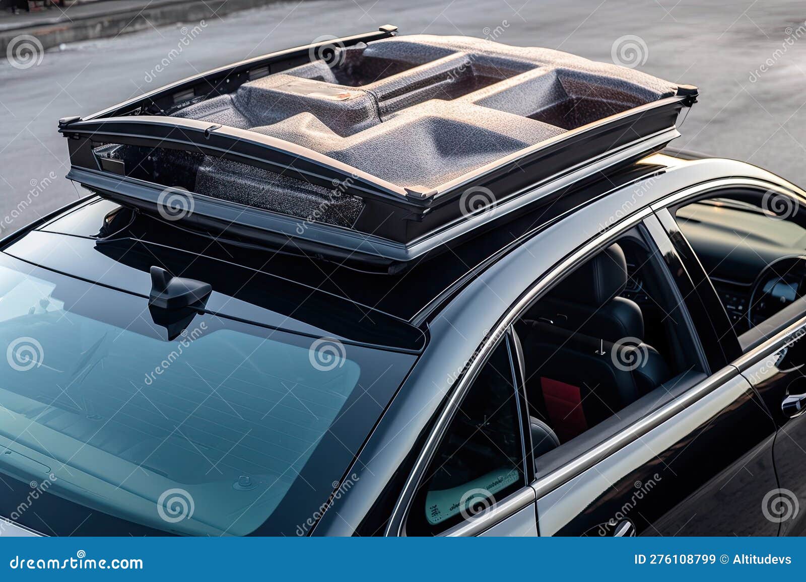 Auto Mit Sonnenschirm Und Lautsprechern Auf Dem Dach Für Den Antrieb Bereit  Stock Abbildung - Illustration von system, lautsprecher: 276108799