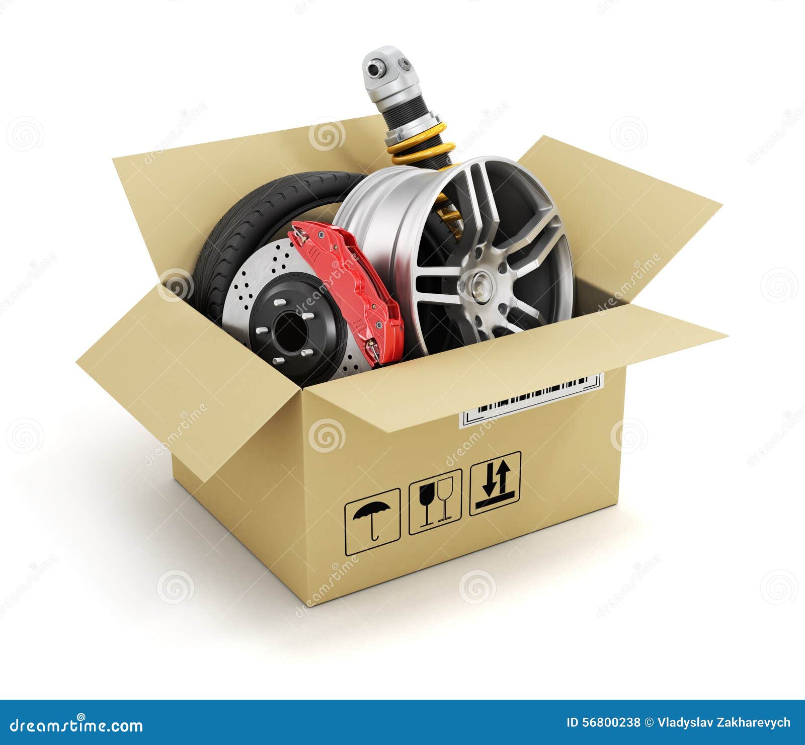 Auto Parts in the Cardboard Box. Stock Illustration - Illustration of  cardboard, camshaft: 56800238