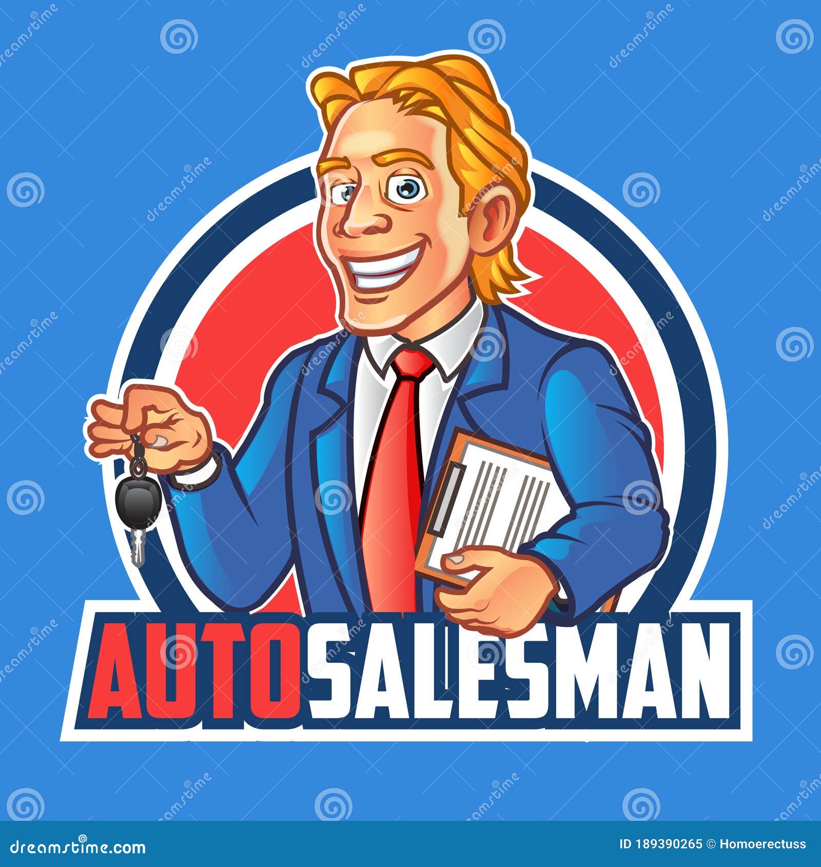 Auto Salesman Cartoon Mascot Logo Stock Vector - Illustration of marketing,  carrying: 189390265