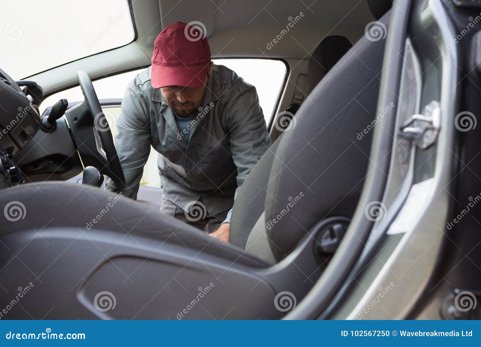 Auto Service Staff Cleaning Car Interior Stock Photo Image