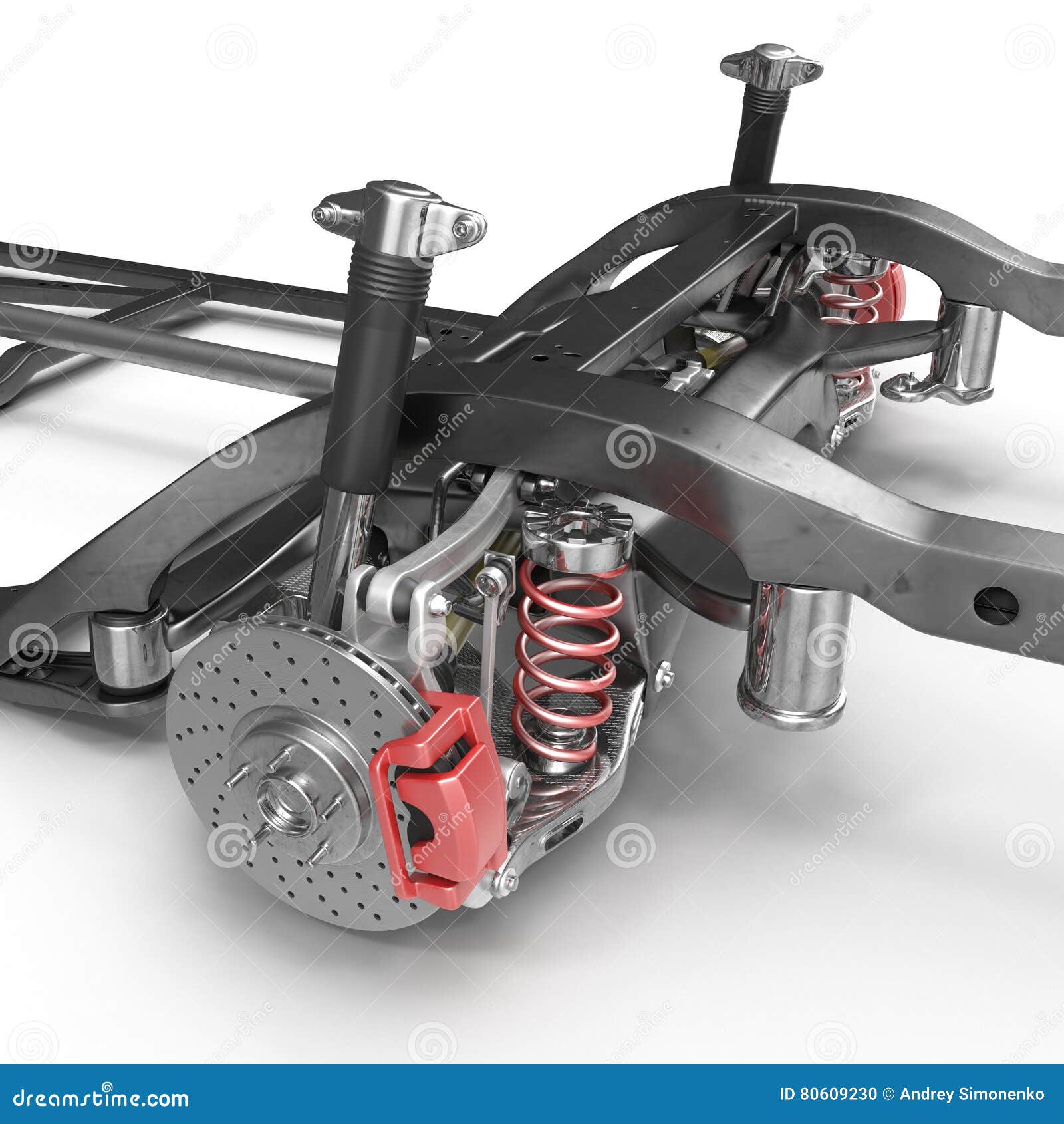 Auto-Stoßdämpfer Und Frühling Auf Weiß Abbildung 3D Stock