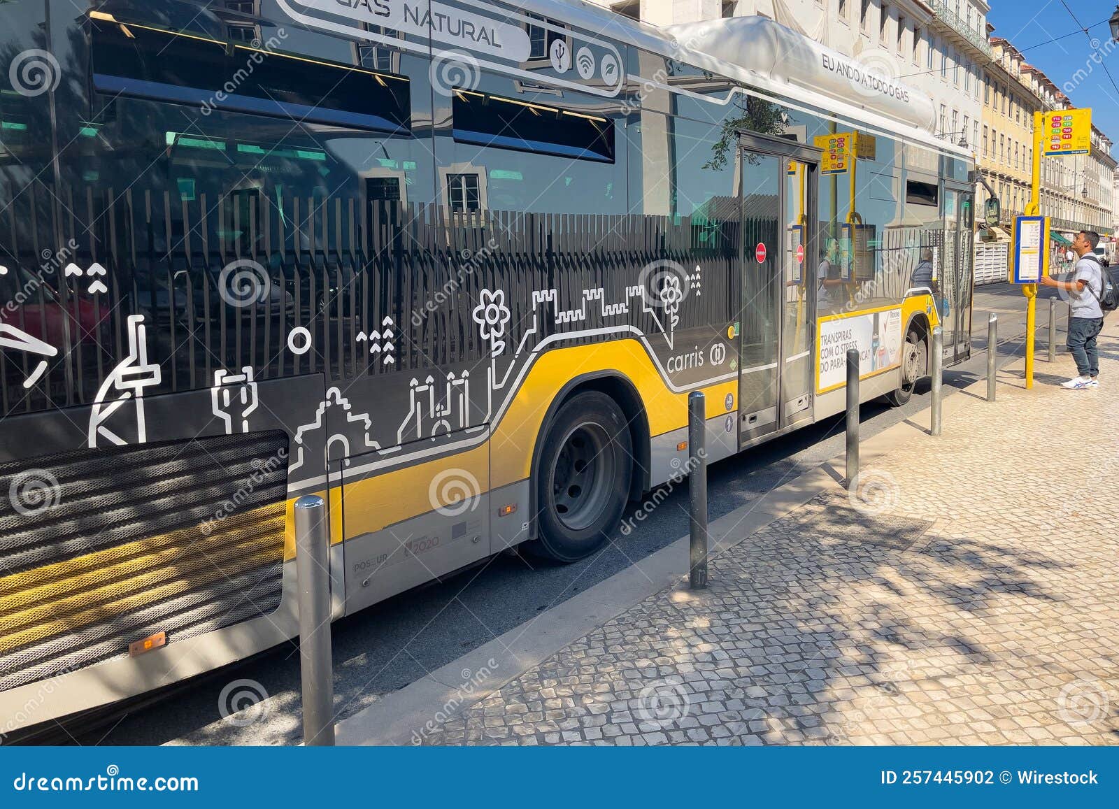 An Autobus Parked on Its Stop in Lisbon Editorial Photography Image