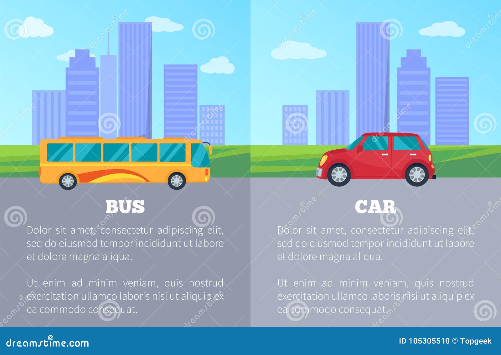 Autobús Contra El Coche Que Compara El Ejemplo Del Vector Ilustración del Vector Ilustración