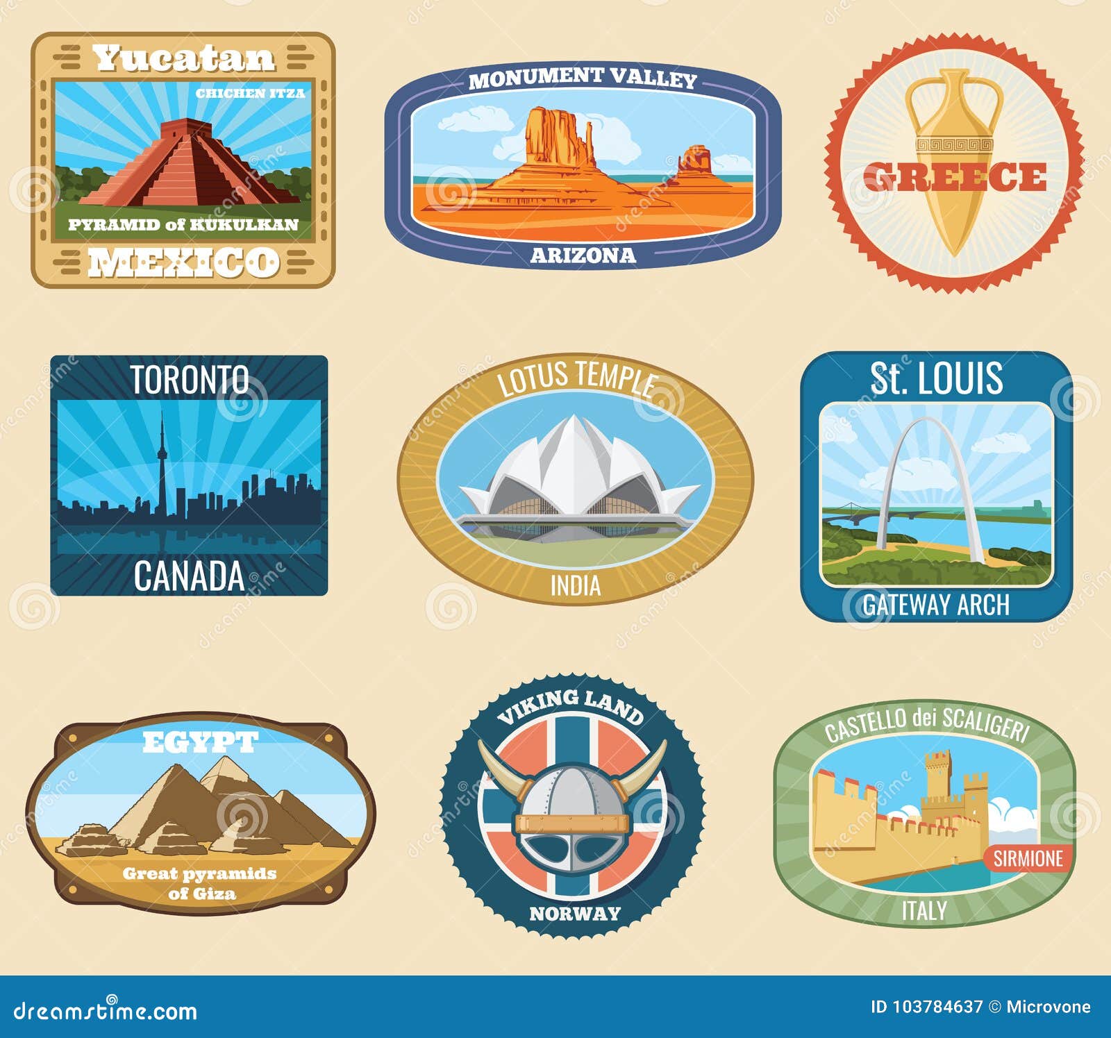 Sticker Voyage dans le concept de monde monuments