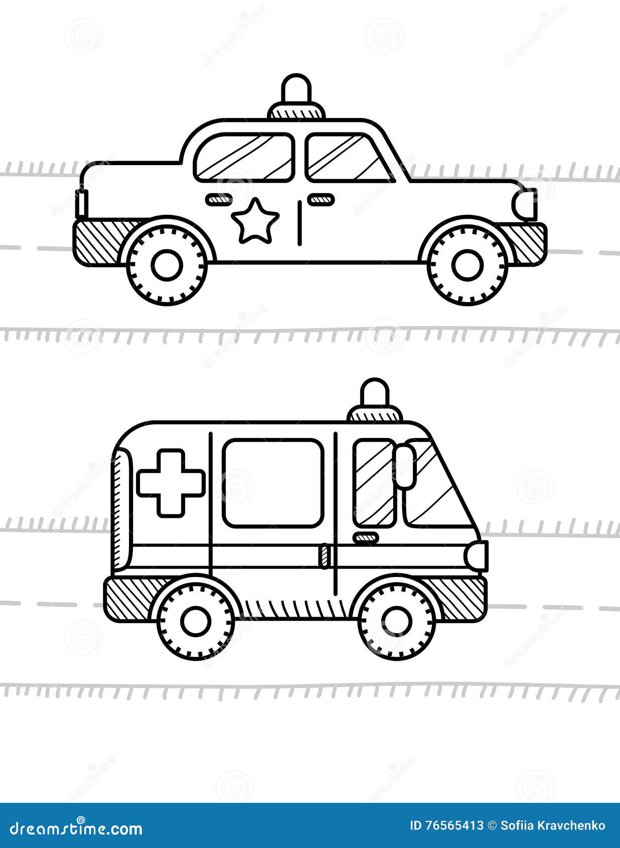 automalbuch für kinder krankenwagen polizei vektor