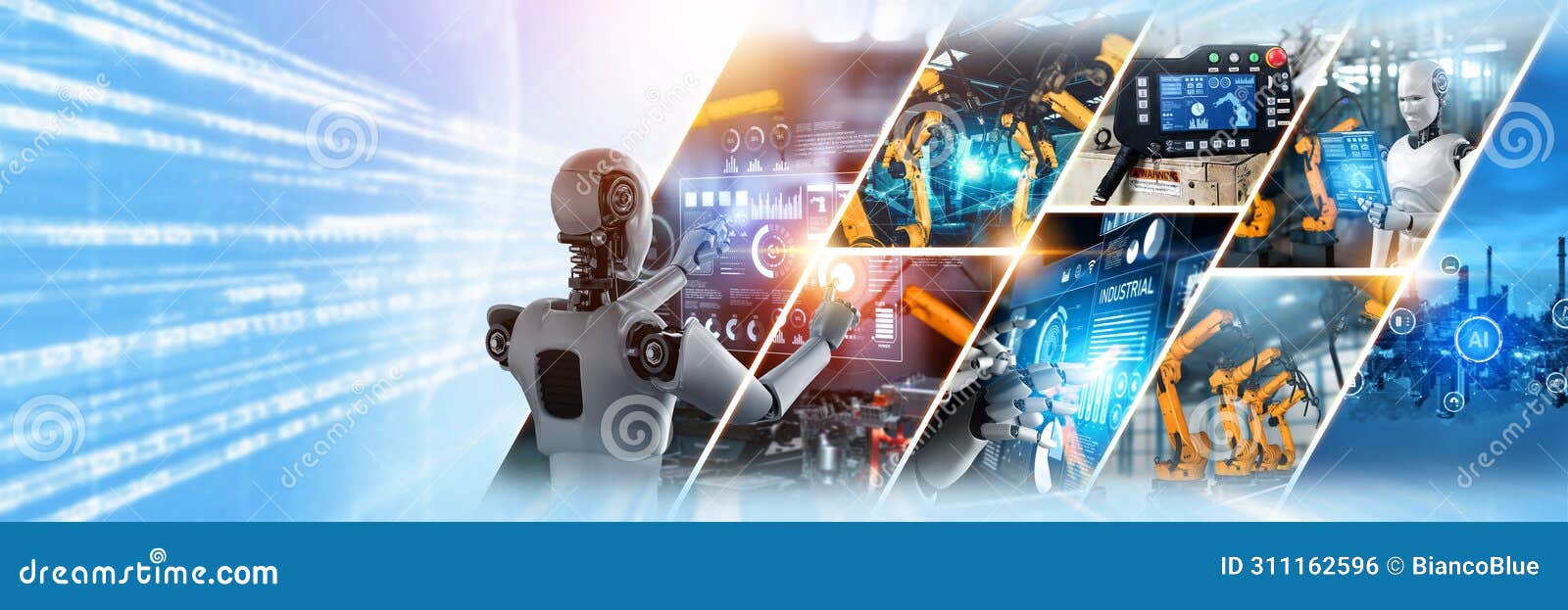 automated ai industry robot and robotic arms assembly in factory production nlp