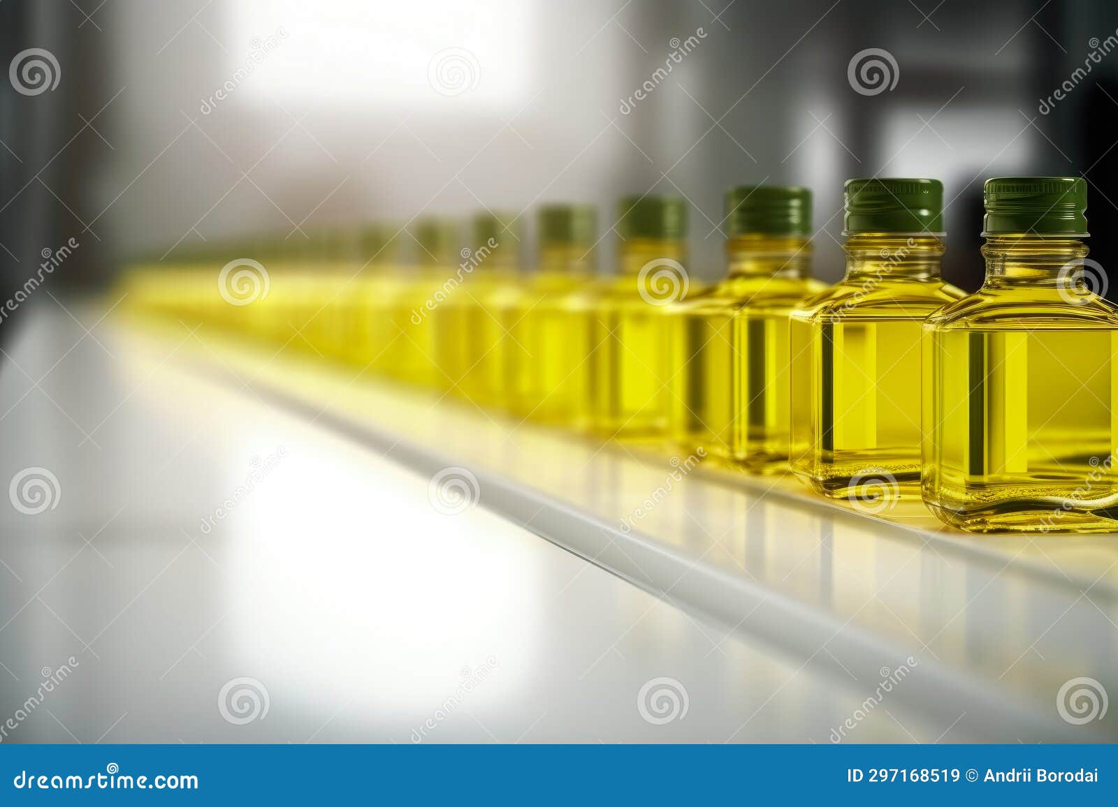 Automated Olive Oil Bottling on Conveyor. Stock Illustration