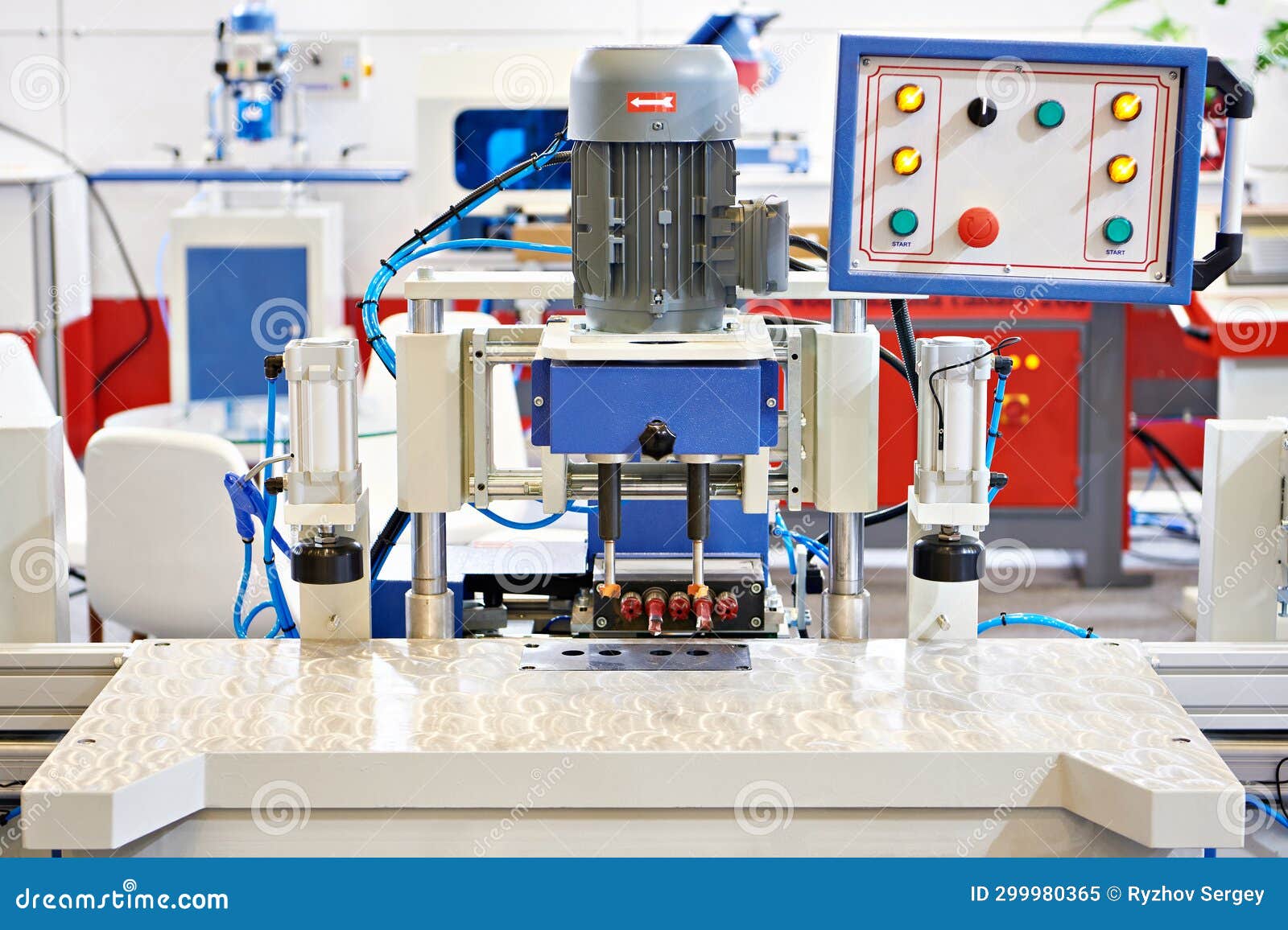 Automatic Boring Machine for the Door Lock and Door Handle Stock Image