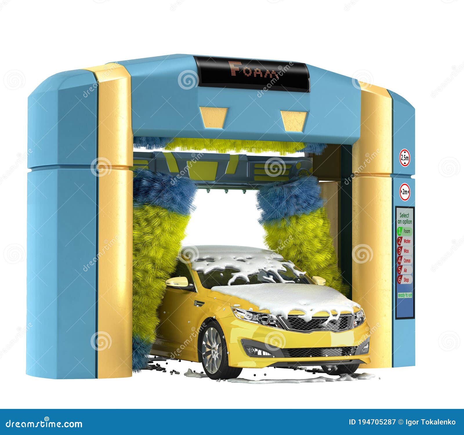 Automatic Car Wash Presentation Concept Car Covered in Foam Inside a