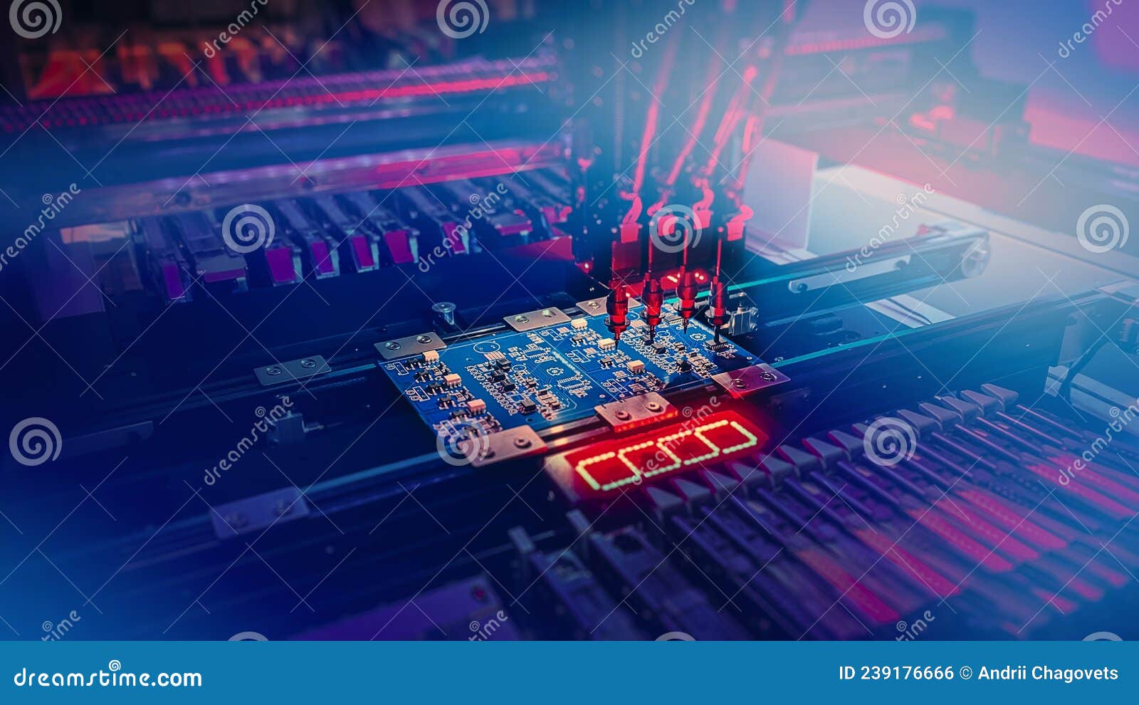electronic production of computer chips by smt pick and place machine with machine vision system