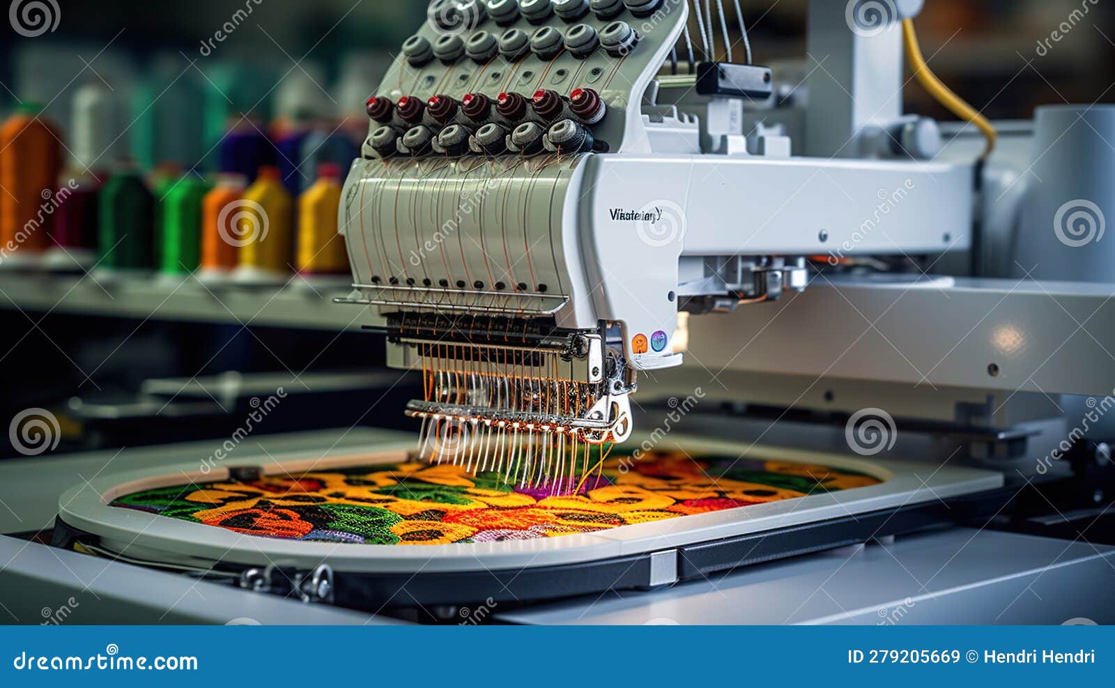 Automatic Embroidery Machine. Digital Textile Industry Stock
