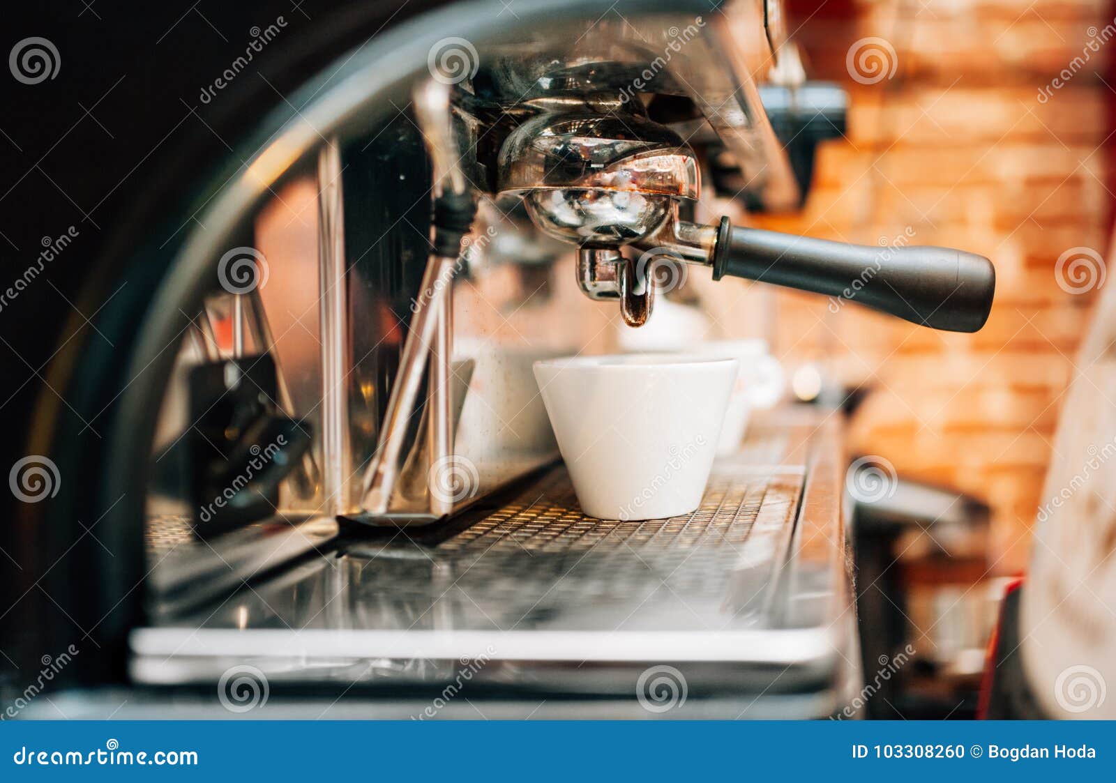 Automatic Espresso Machine Preparing Fresh Arabic Coffee into Cup Stock