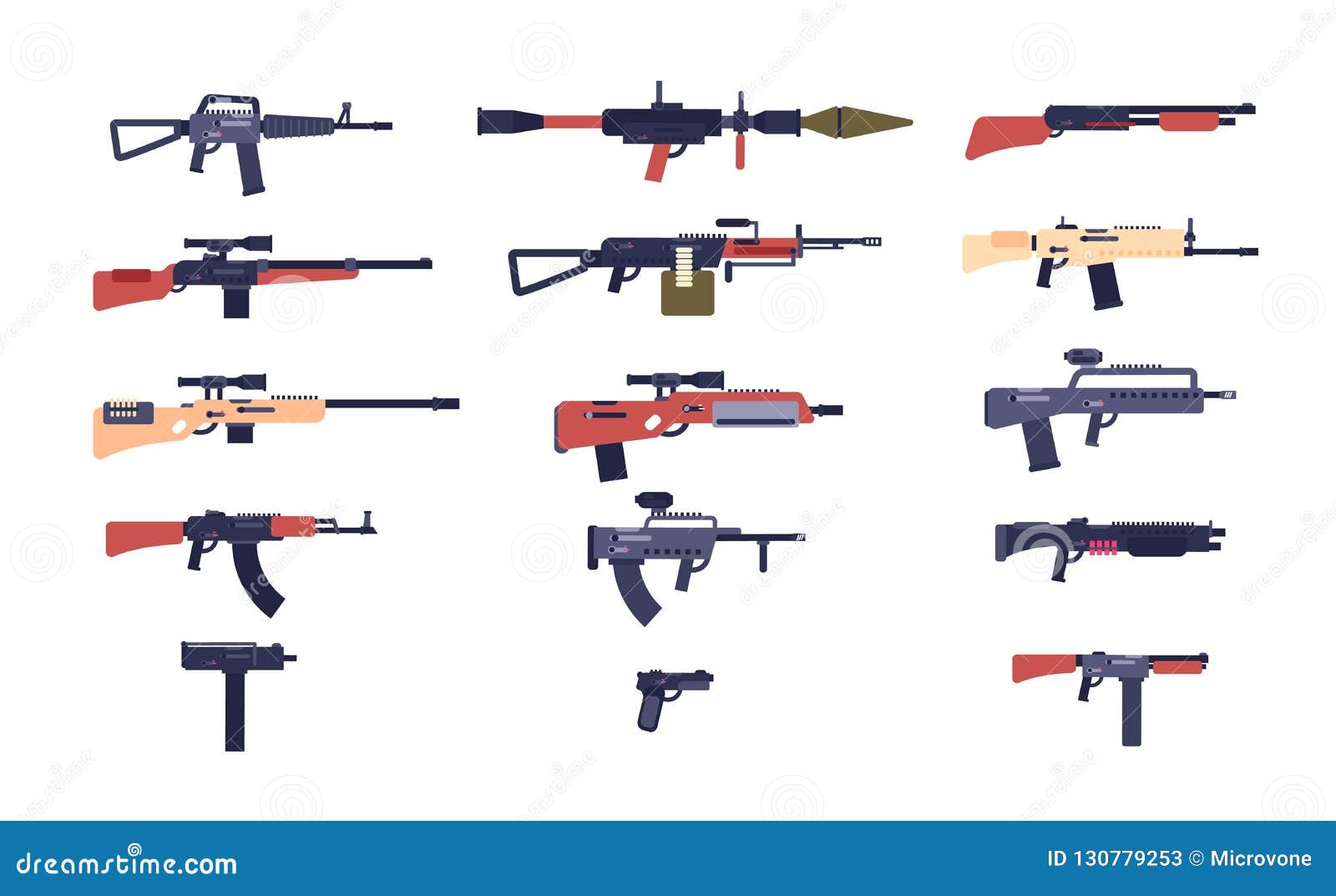 Automatic Guns. Battle Game Weapons. Pistol, Shotgun and Launcher