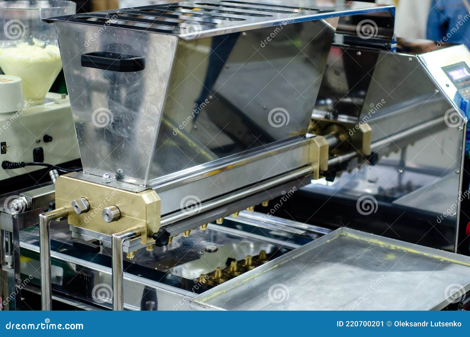 Automatic Industrial Cookie Make Machine. Cookie Line Stock Image