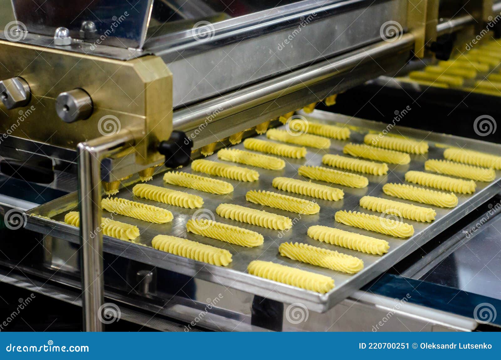 Automatic Industrial Cookie Make Machine. Cookie Line Stock Image