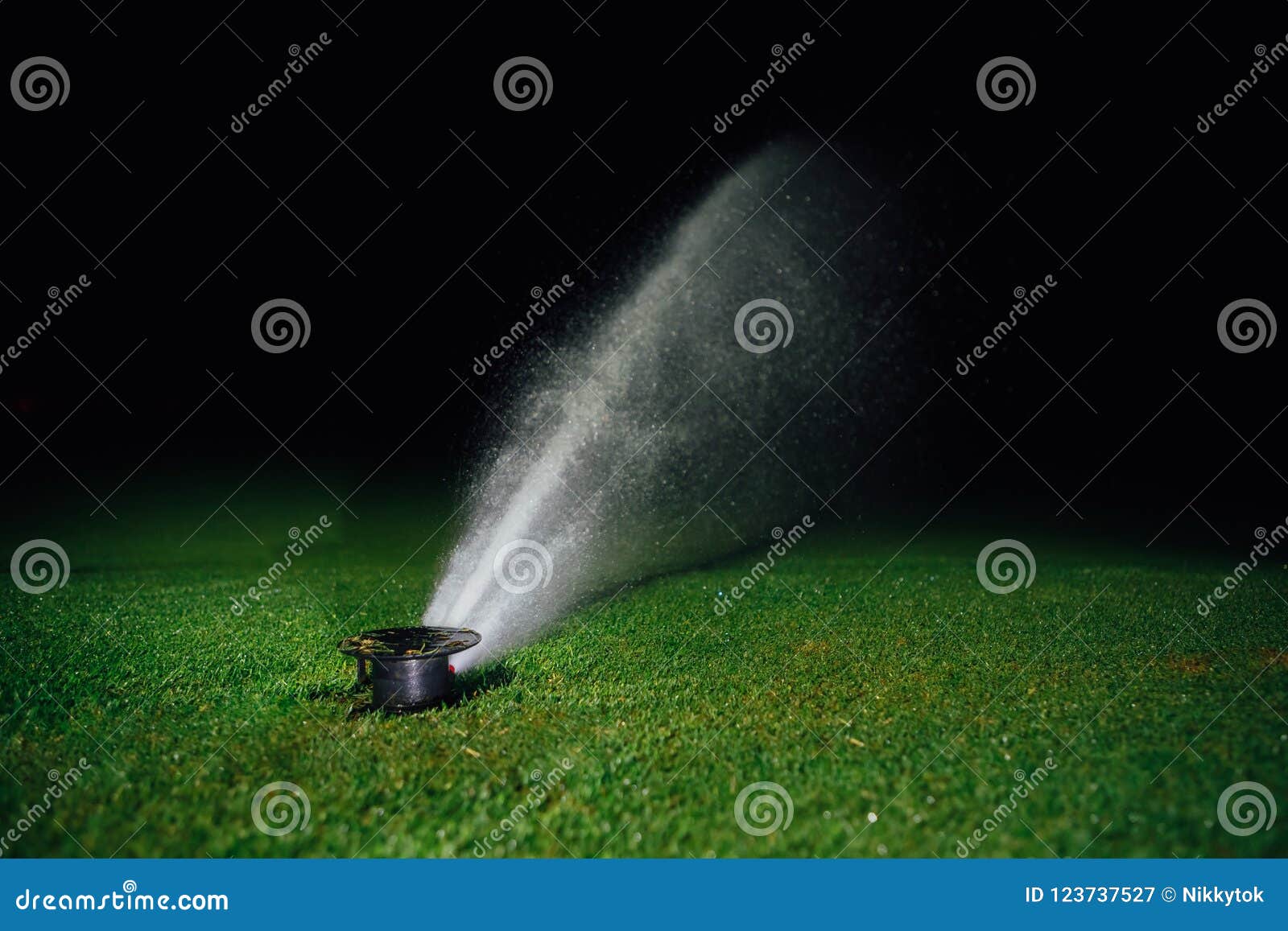 Automatic Lawn Sprinkler Spraying Water Over Golf Course Green Grass Stock Image Image of