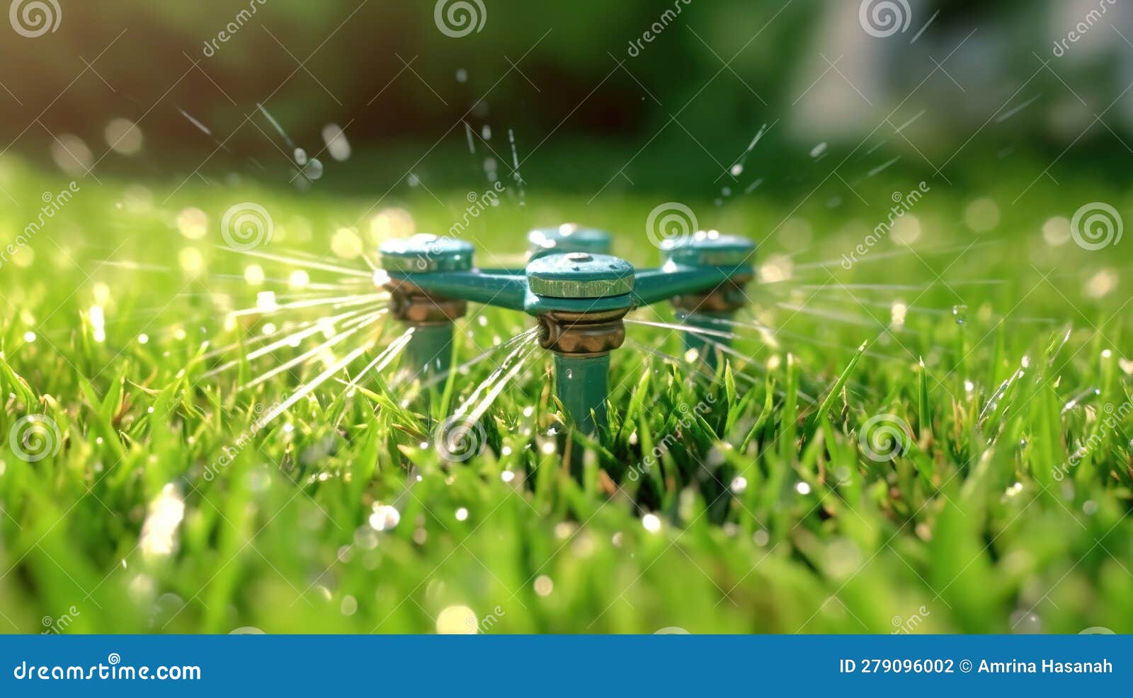 Automatic Lawn Sprinkler Watering Green Grass. Sprinkler with Automatic