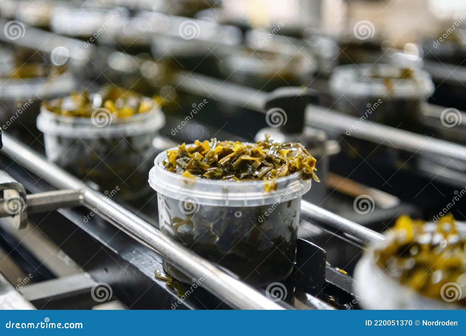 Automatic Line for Packing Seafood. Seaweed is Packed in Plastic Jars