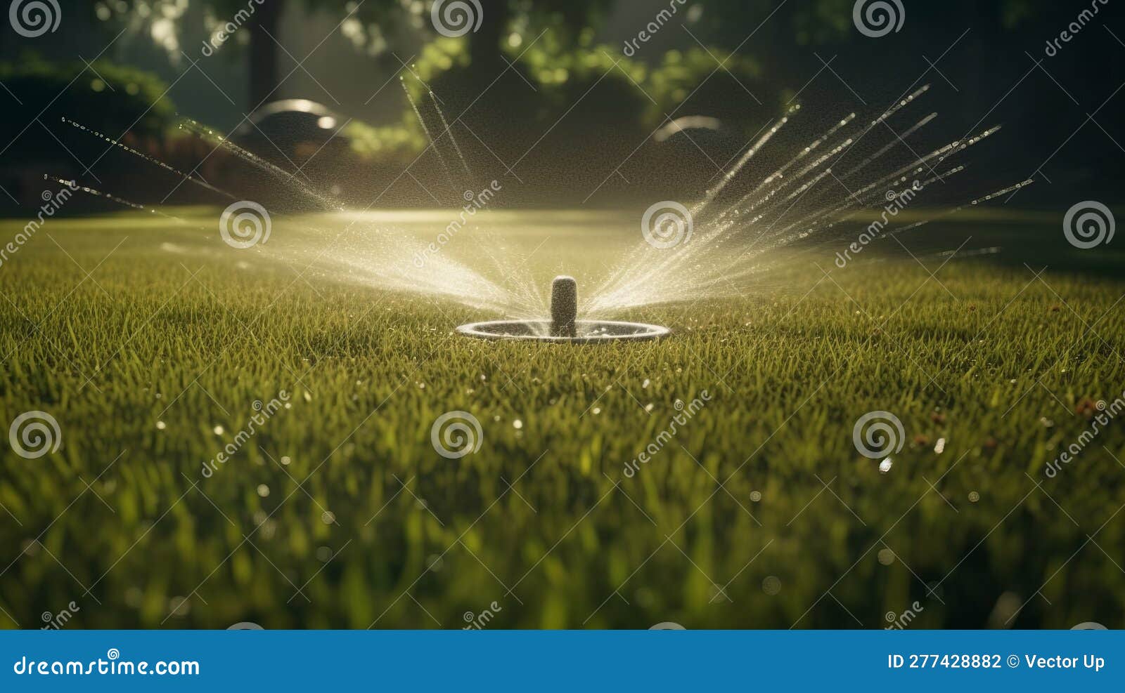 Automatic Sprinkler System Watering the Lawn. Generative AI Stock Illustration Illustration of