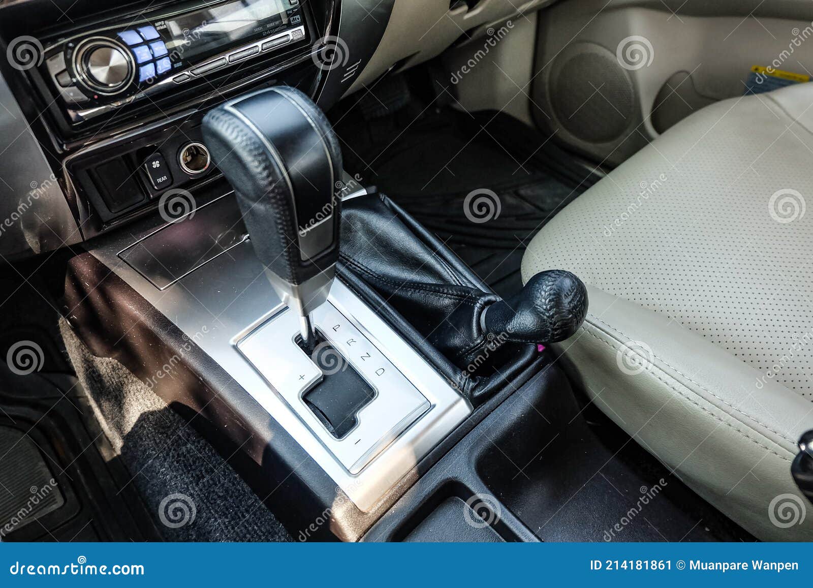 Automatic Transmission Shift Selector in the Car Interior. Closeup a