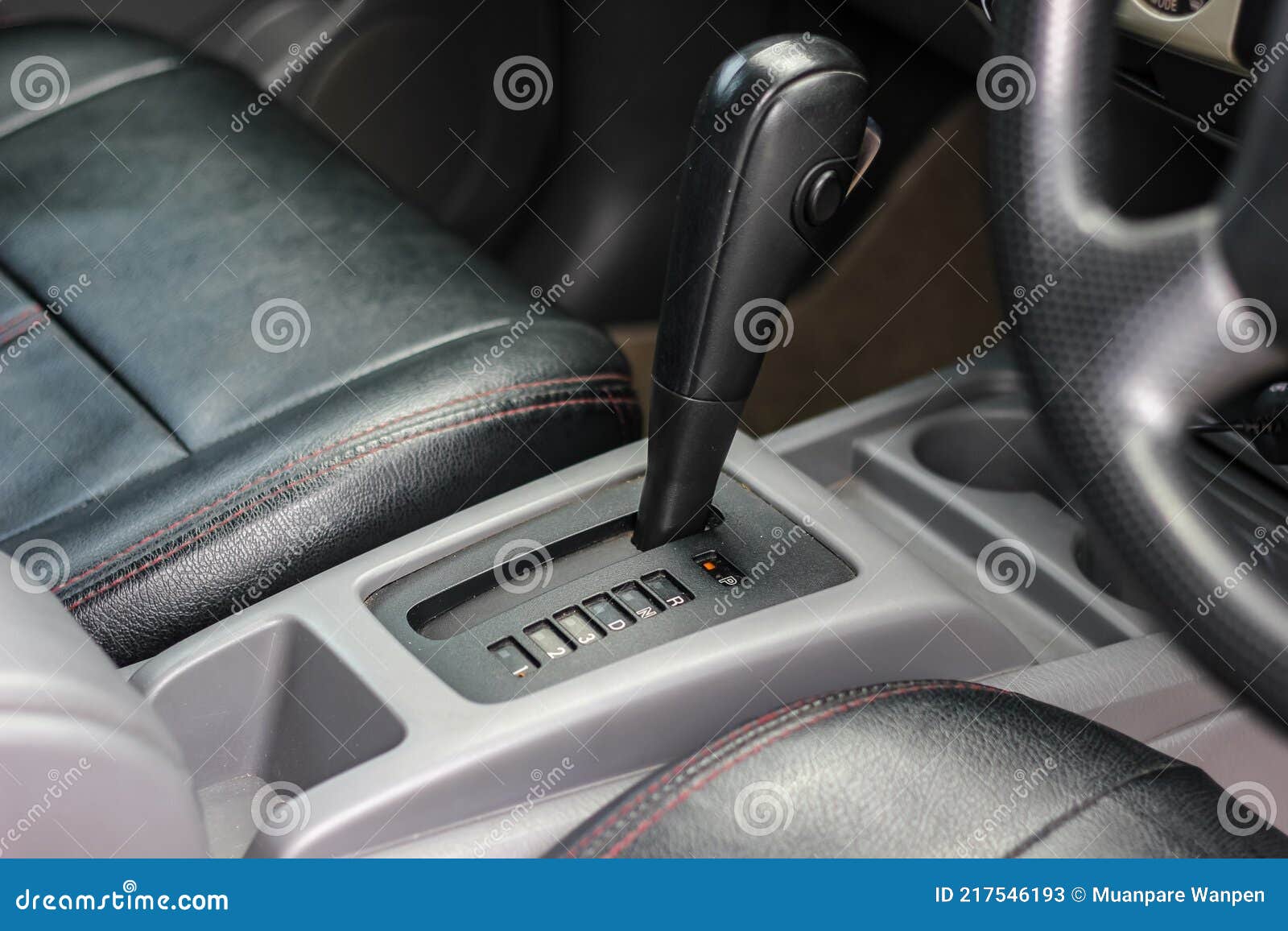 Automatic Transmission Shift Selector in the Car Interior. Closeup a