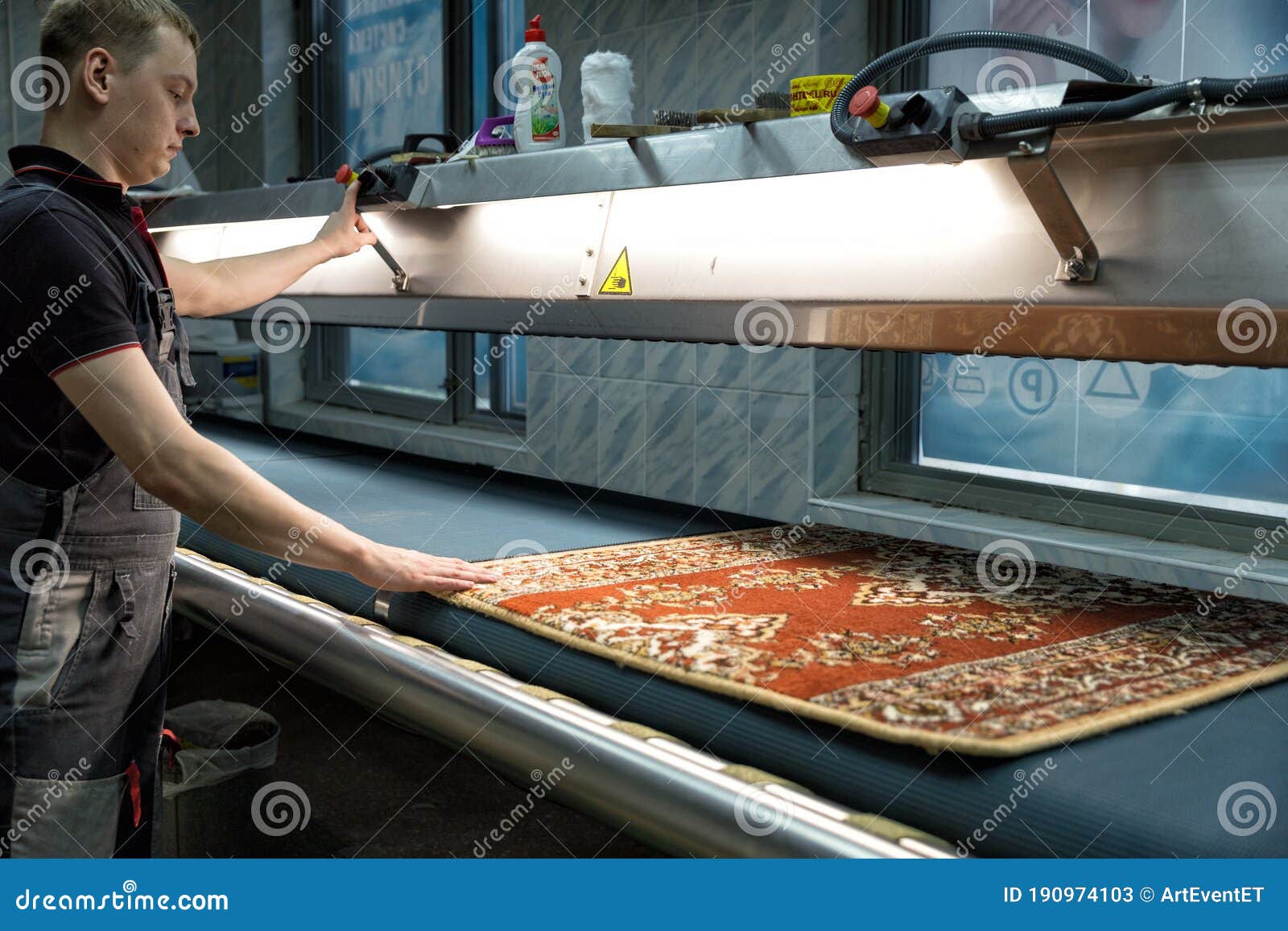 Automatic Washing and Cleaning of Carpets. Industrial Line for Washing