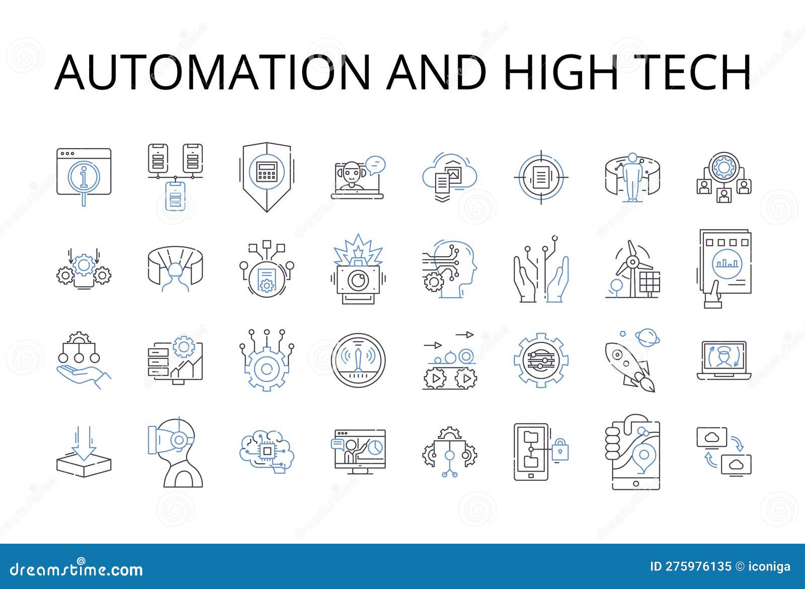 automation and high tech line icons collection. artificial intelligence, modern technology, computerized systems