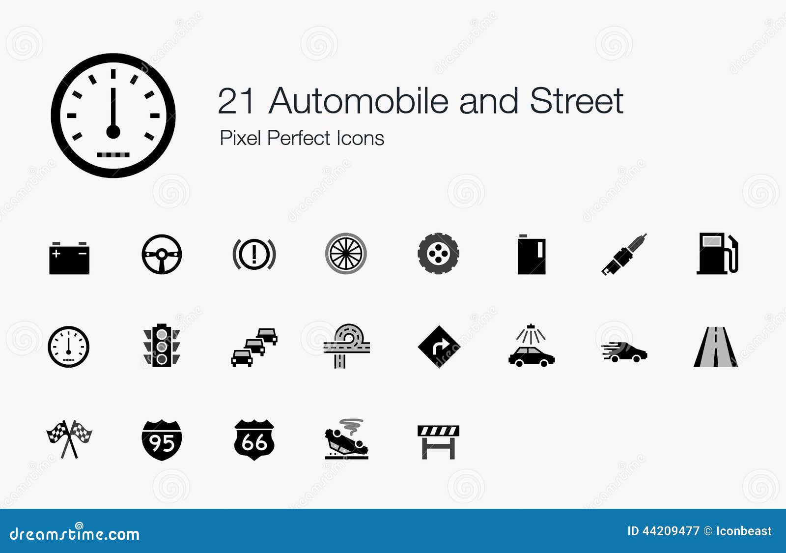 21 automobile and street pixel perfect icons stock vector