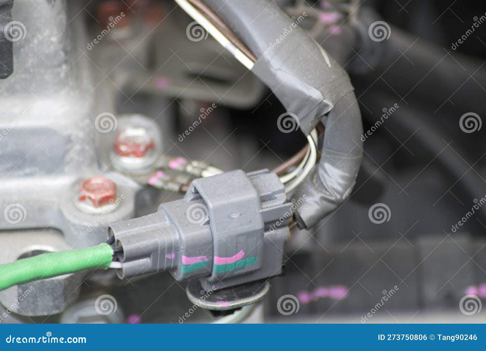 Automotive Connector of the Car in the Engine Compartment Stock Photo