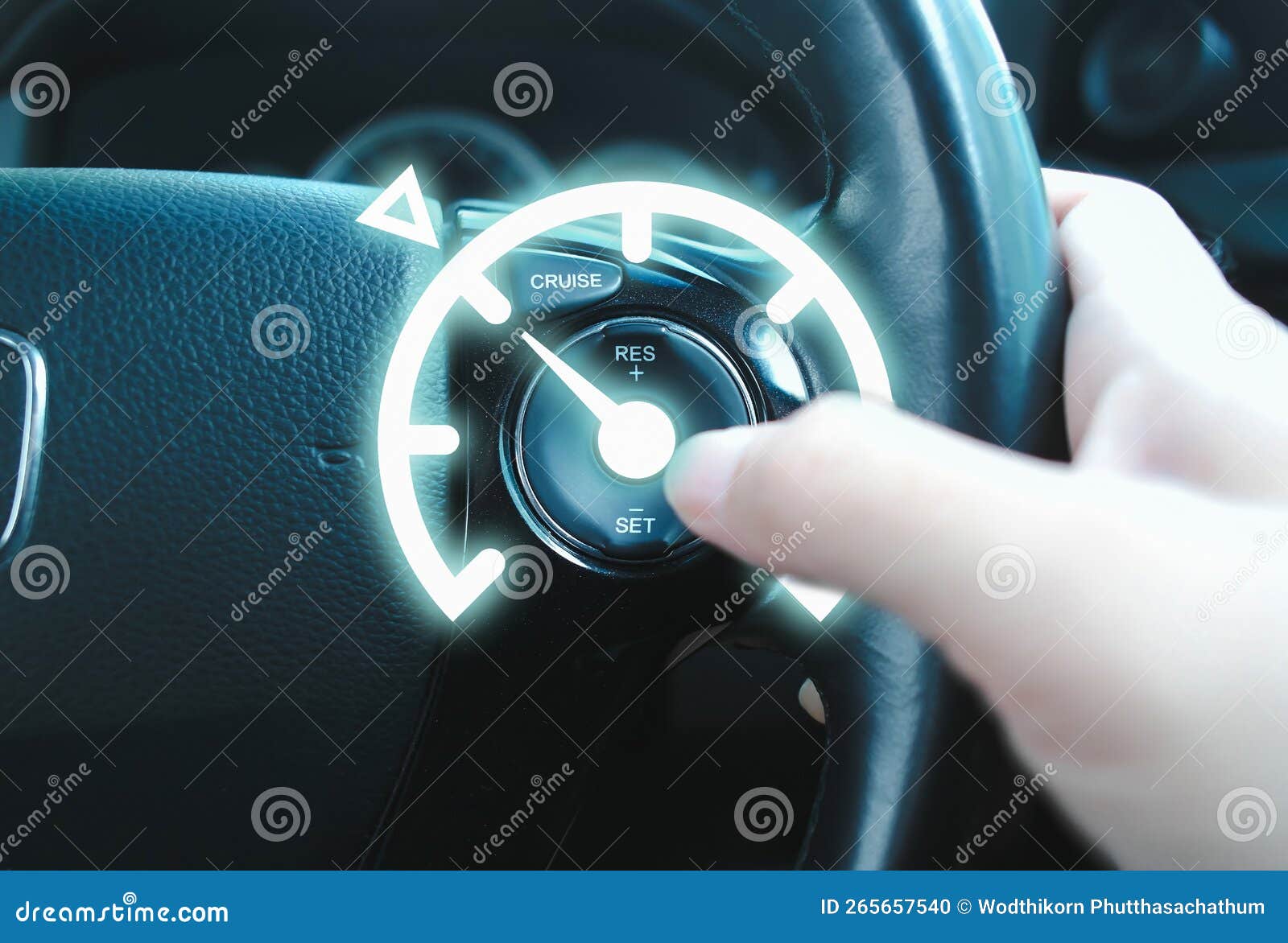 Automotive Cruise Control System on the Steering Wheel Stock Photo