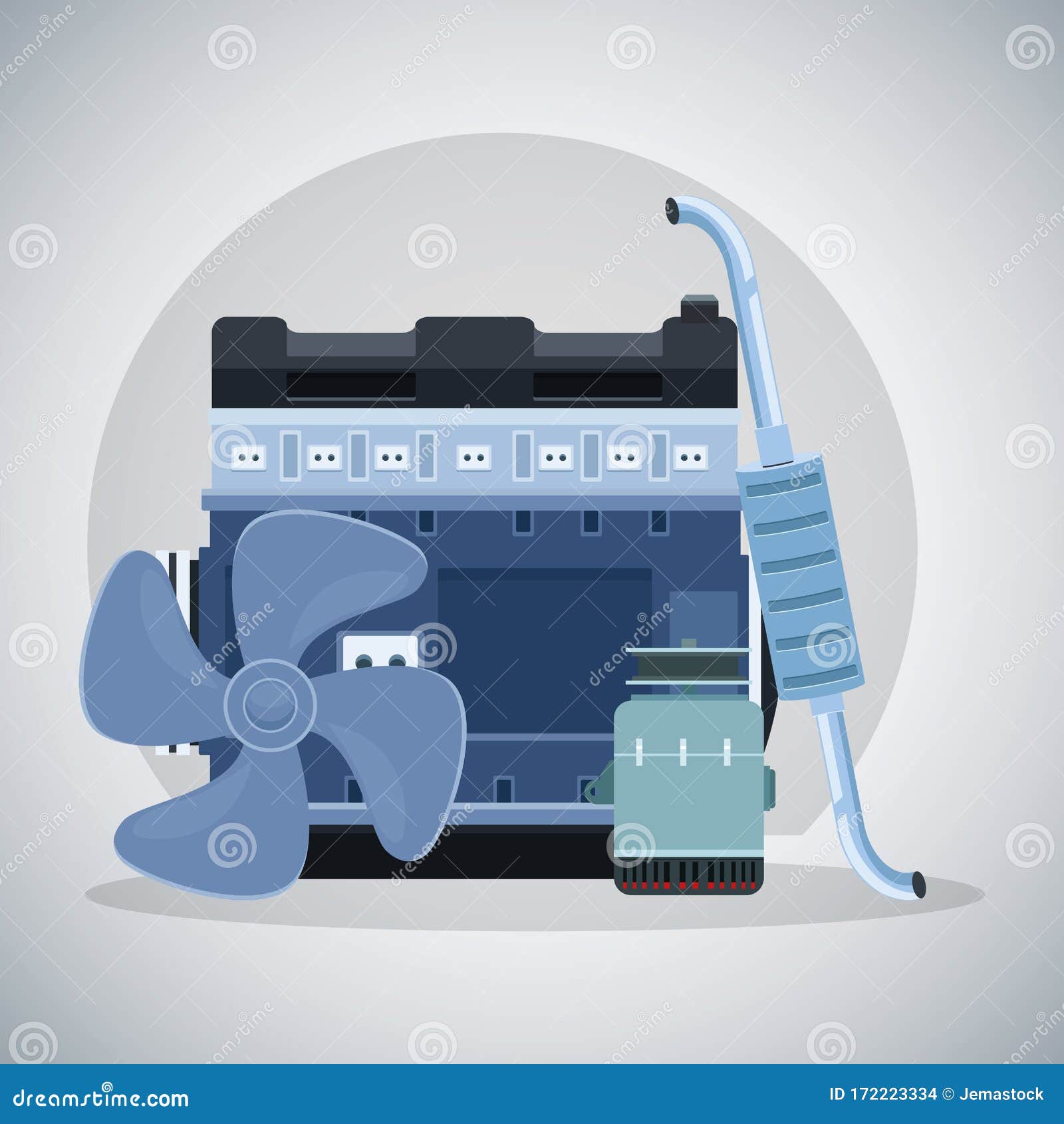 Automotor Mit Abgassystem Lichtmaschine Und Propeller, Vektor Abbildung -  Illustration von schmieröl, teile: 172223334