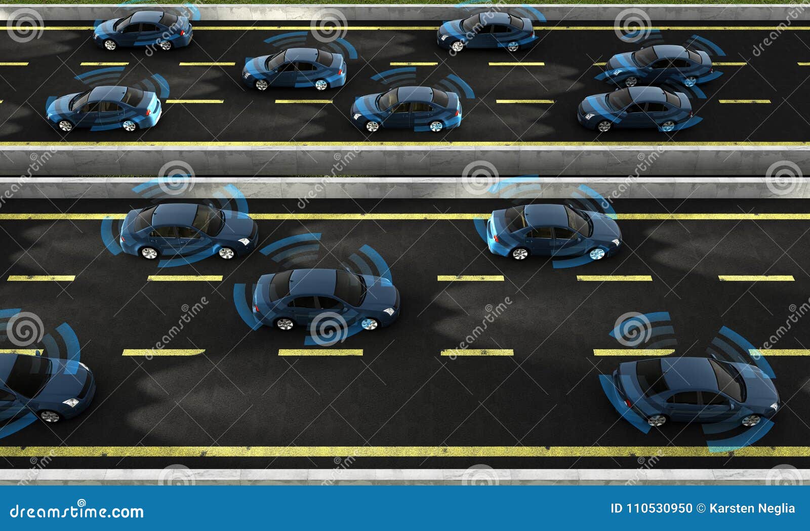 autonomous cars on a road with visible connection