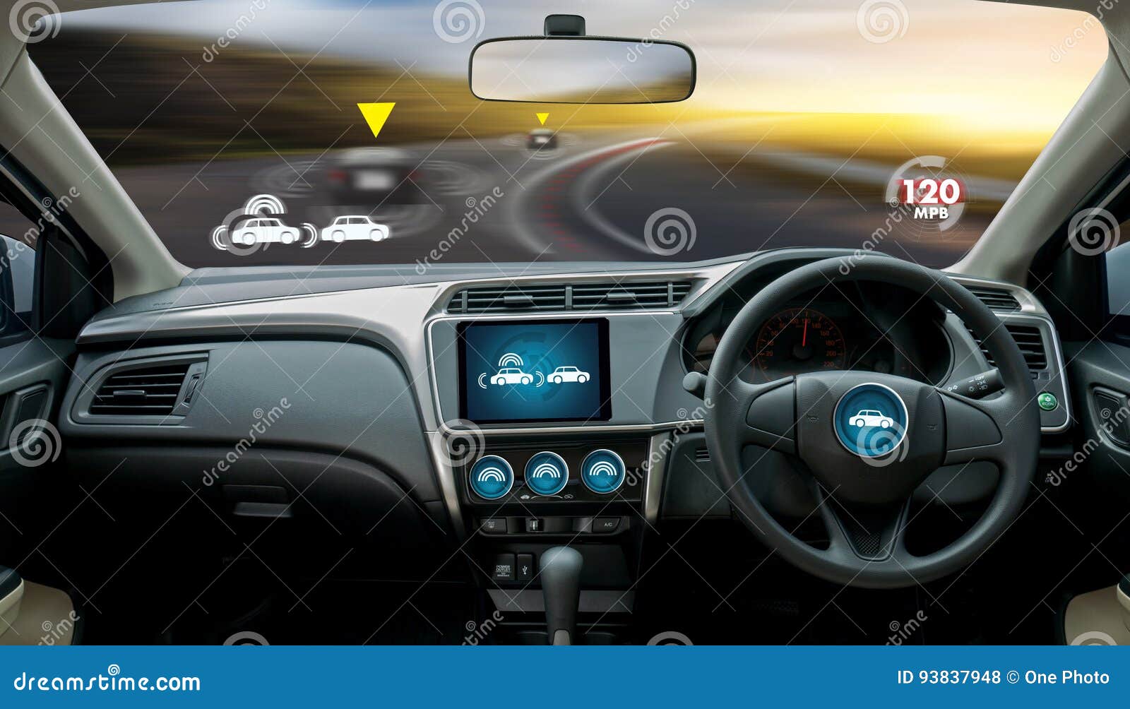 autonomous driving car and digital speedometer technology image