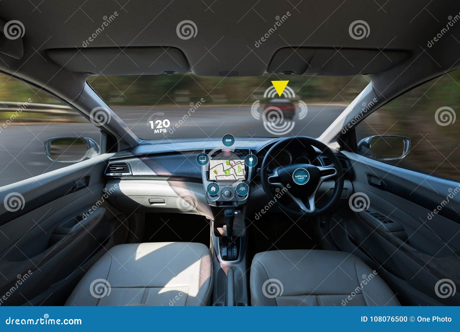 autonomous driving car and digital speedometer technology image