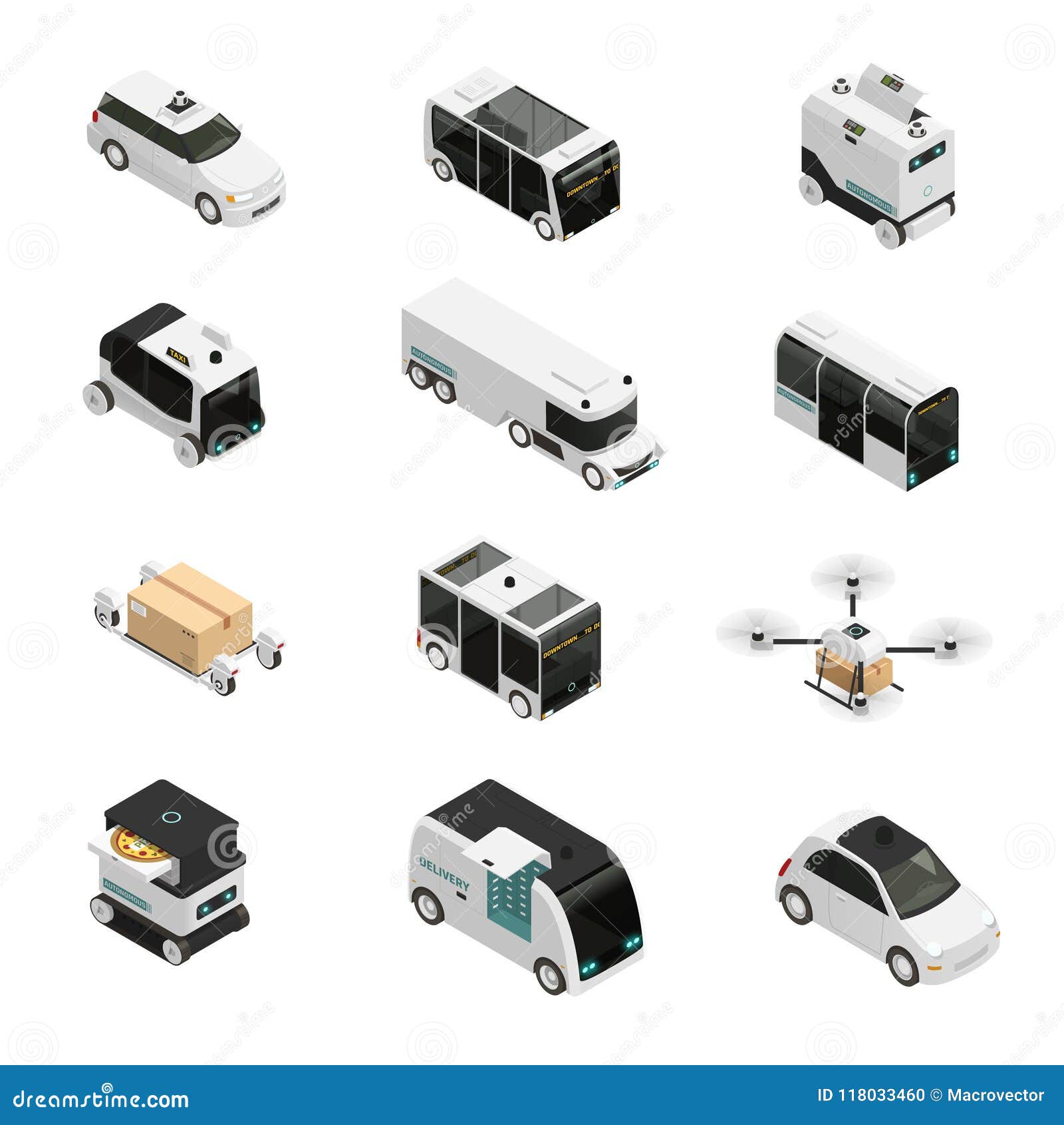 autonomous vehicles isometric icons