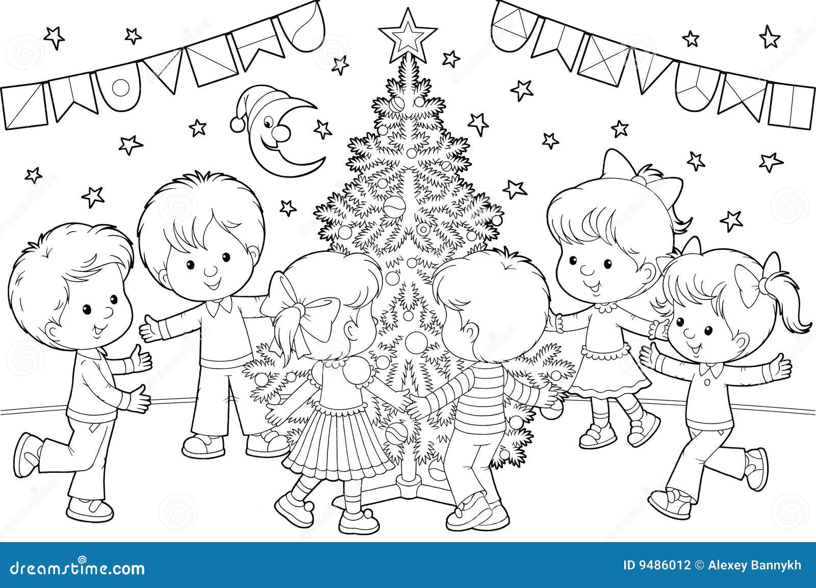 Autour De L'arbre De Danse De Noël D'enfants Illustration Stock