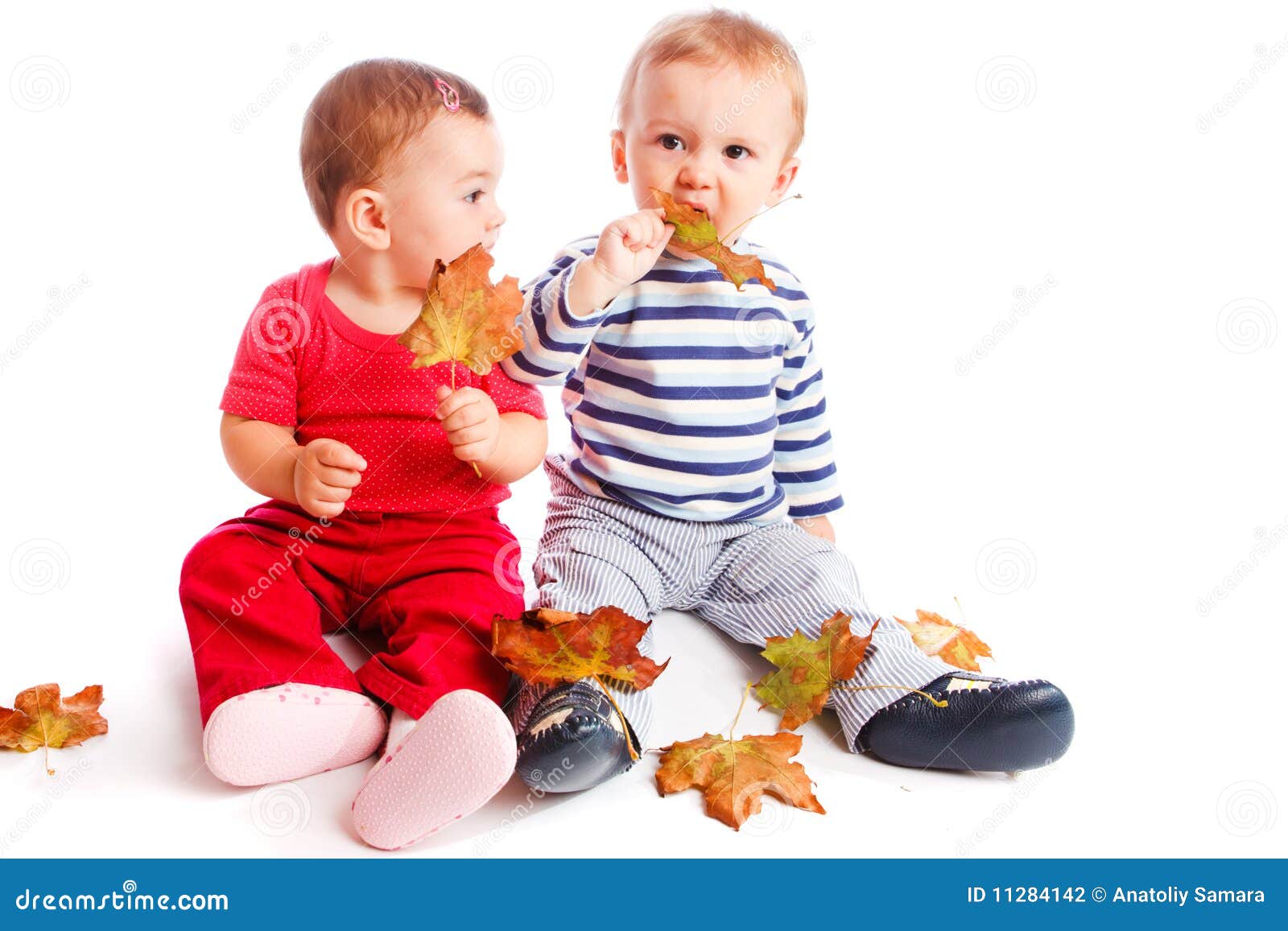 Autumn babies stock photo. Image of leaves, smiley, happiness 11284142