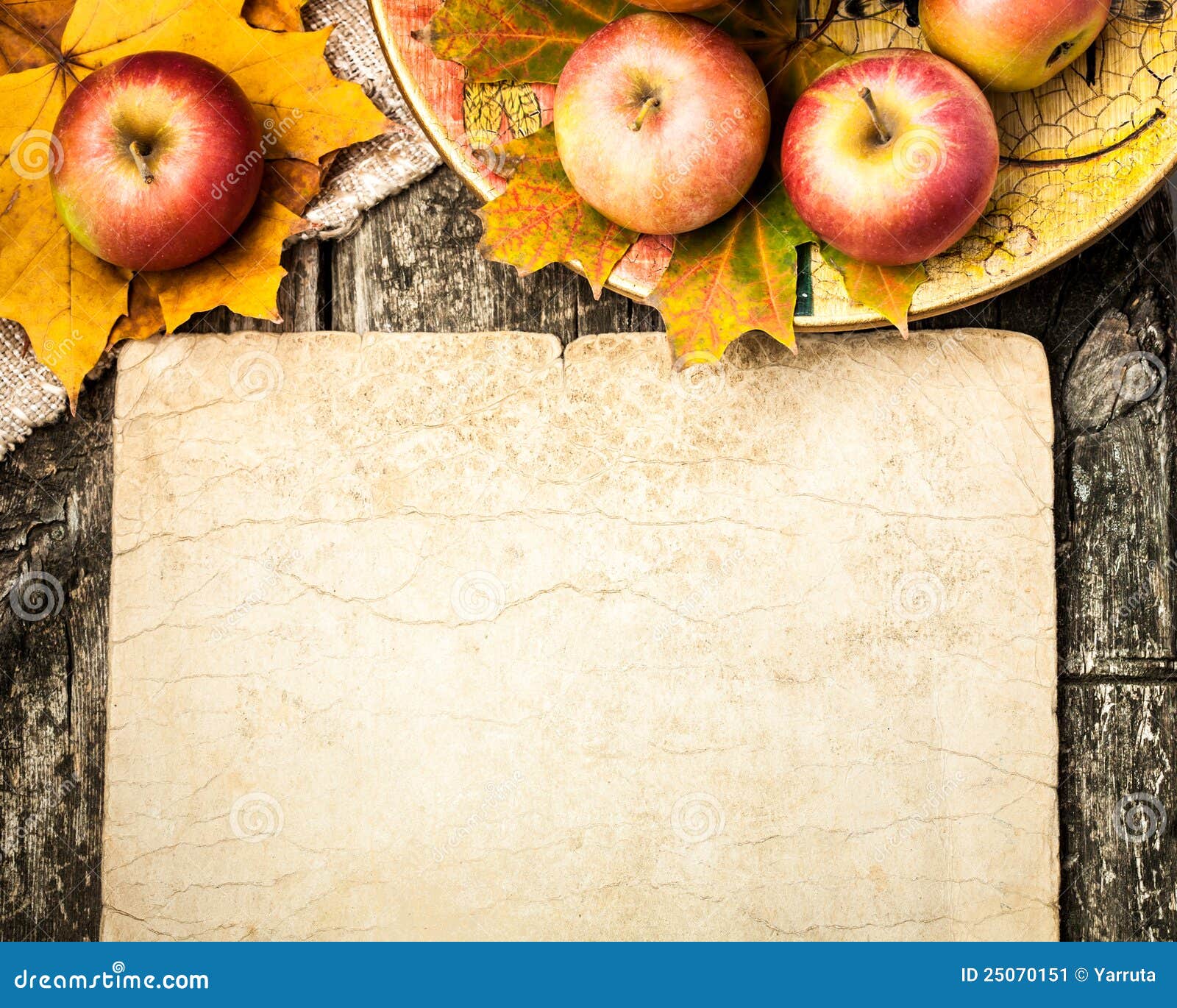 Autumn Border From Apples And Leaves Stock Image - Image 