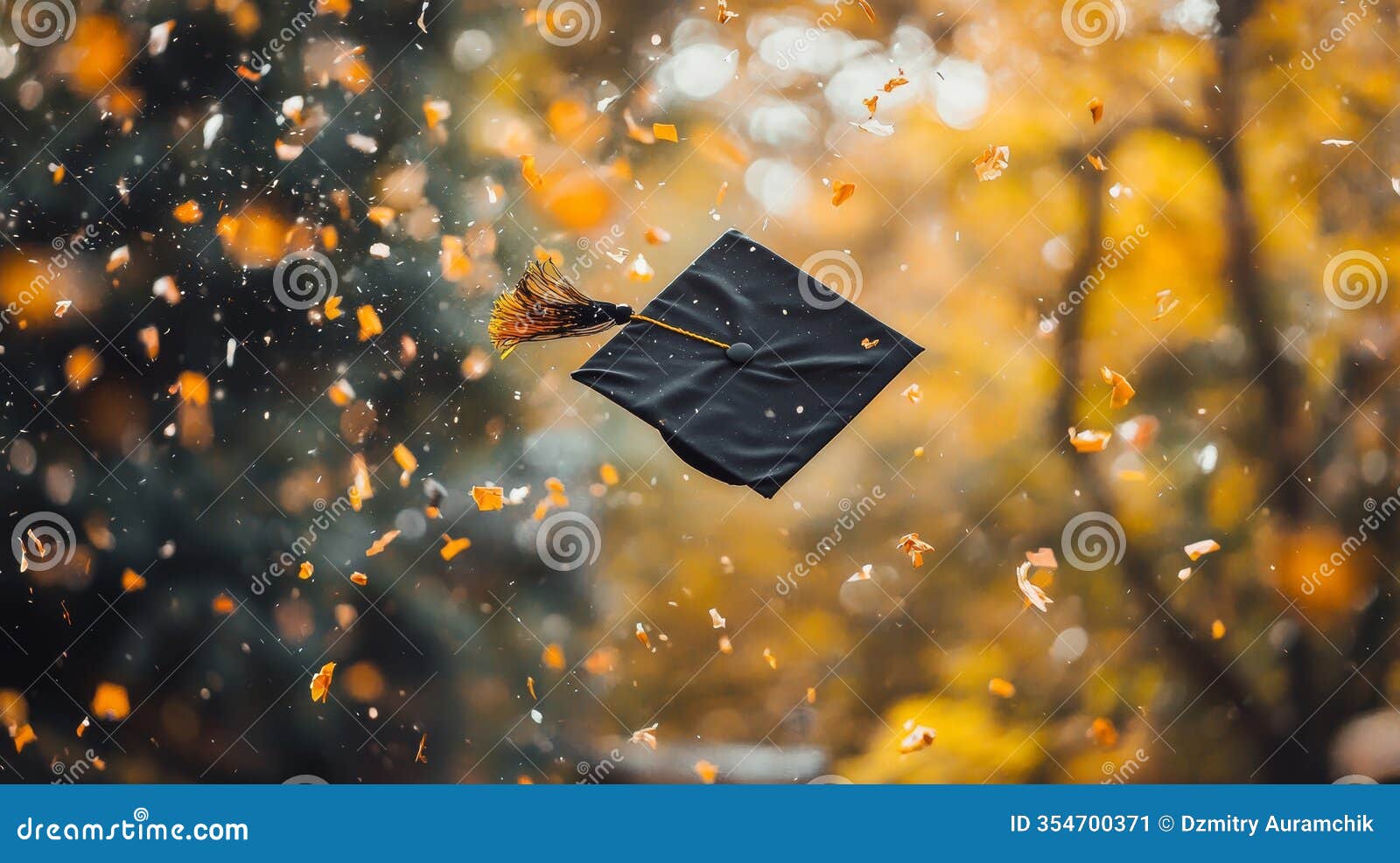 autumn celebration featuring a cap toss and vibrant confetti.