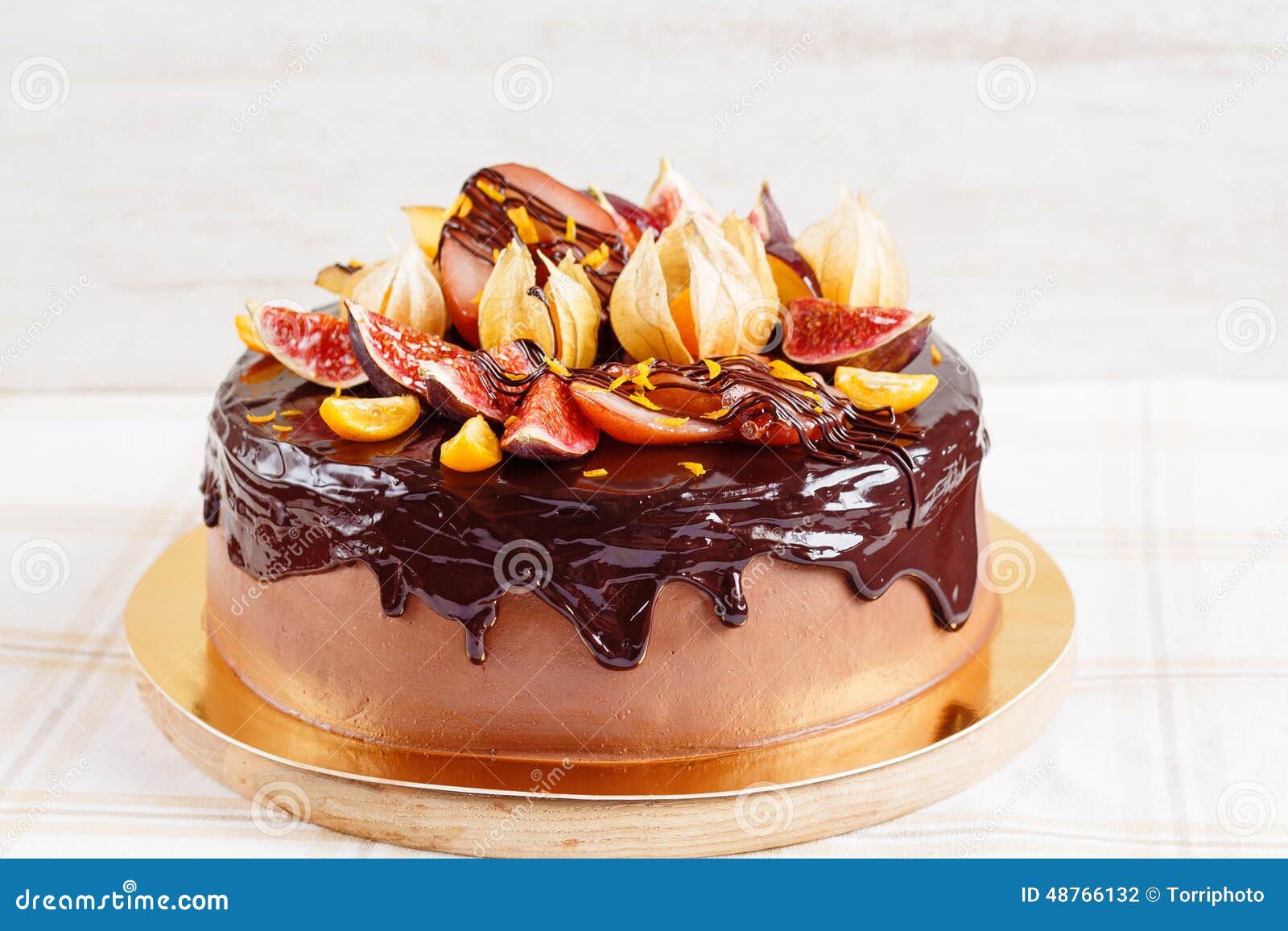 Autumn Chocolate Cake with Fruit and Glaze Stock Photo - Image of ...