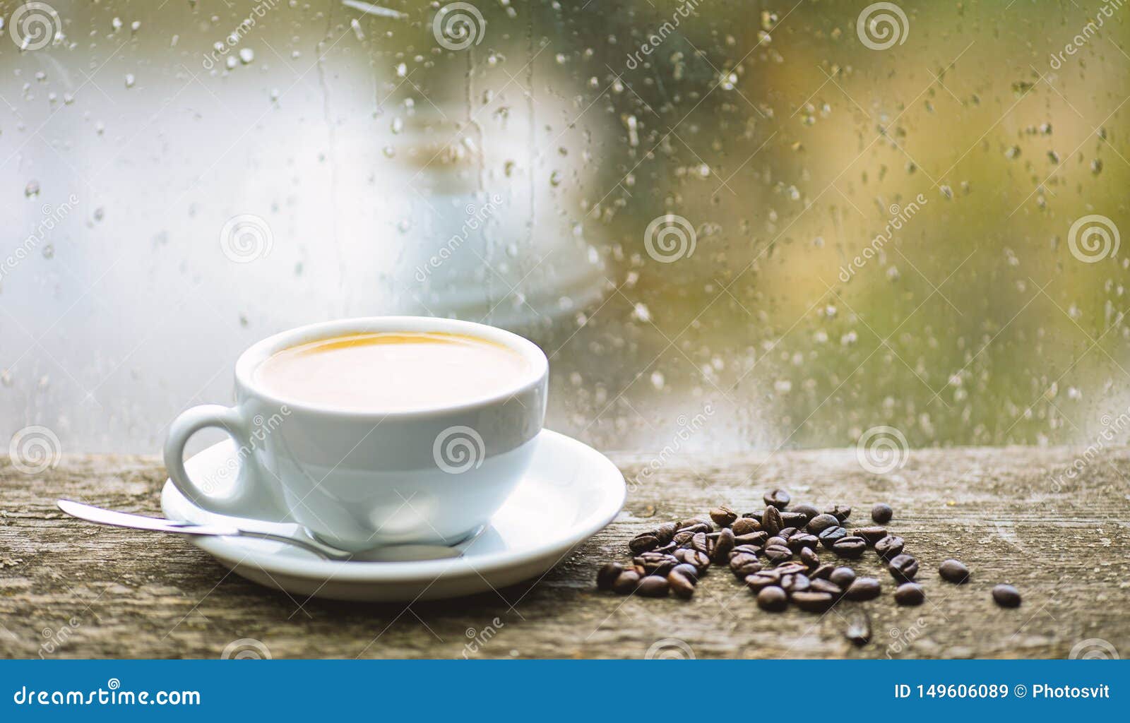 Autumn Cloudy Weather Better With Caffeine Drink. Enjoying Coffee On Rainy Day. Fresh Brewed ...