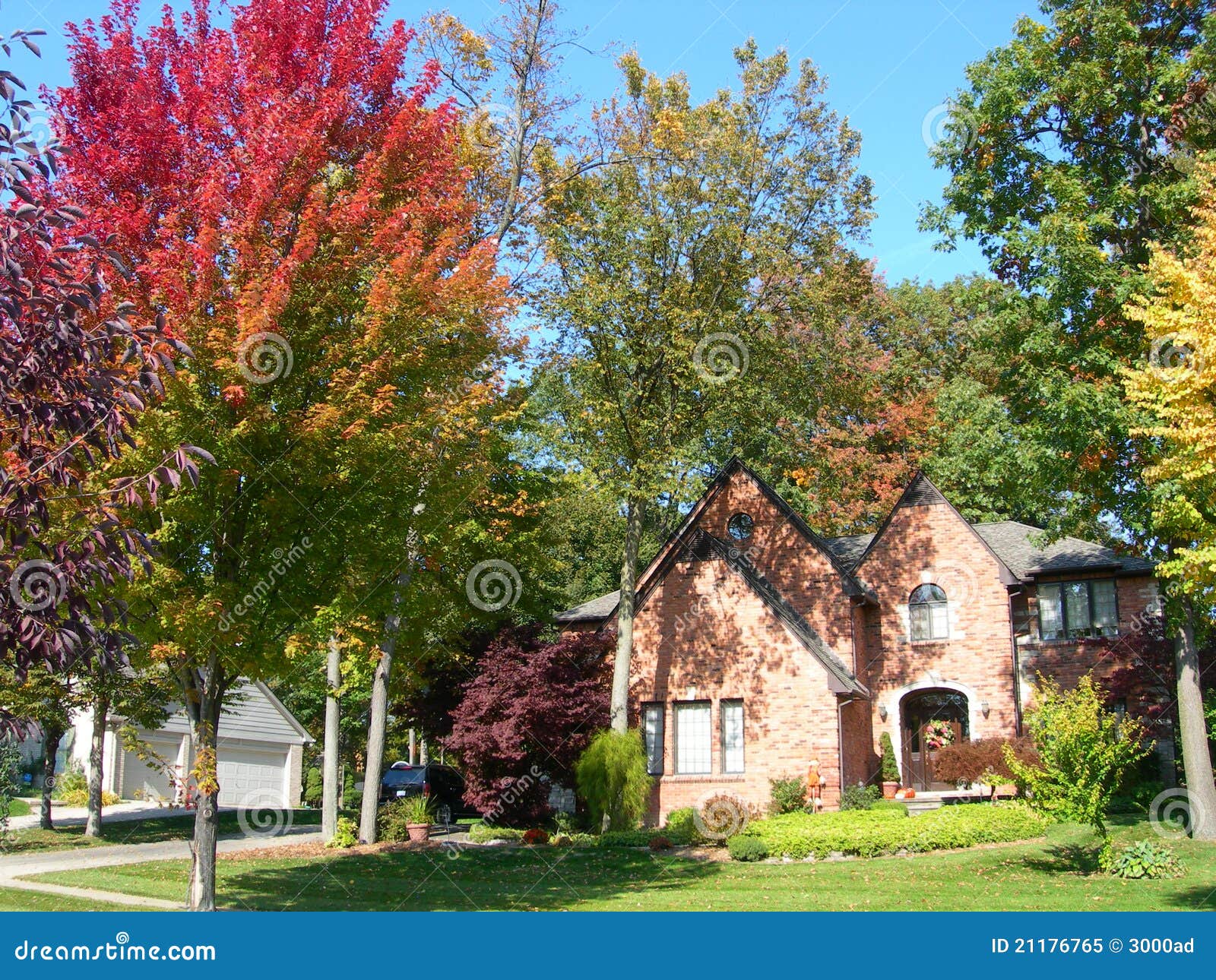 Autumn colors with house stock image. Image of maroon - 21176765