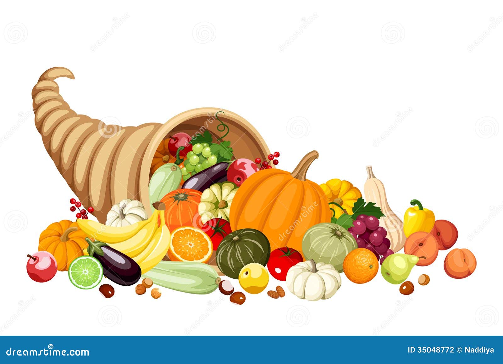 autumn cornucopia (horn of plenty) with fruits and