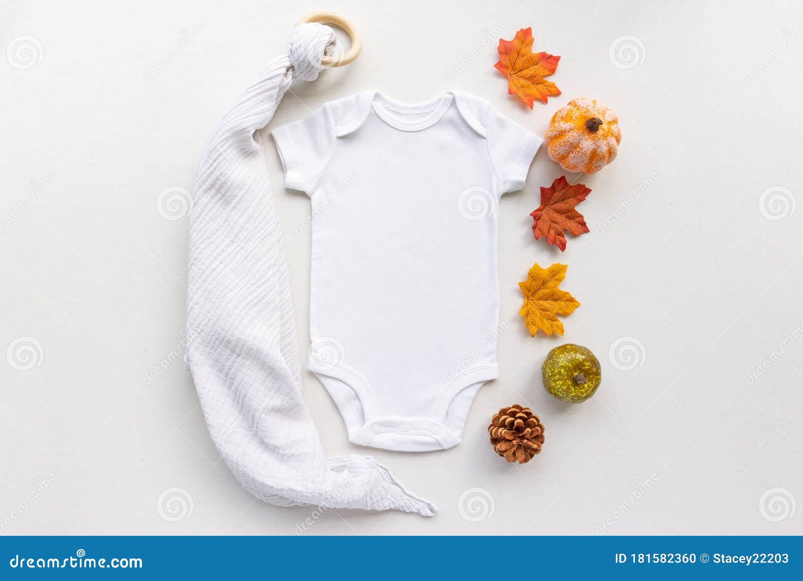 autumn / fall baby bodysuit flat lay mockup